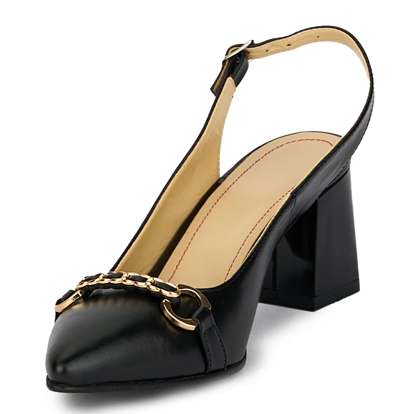 Sandale dama din piele naturala neagra cu toc gros 6.5 cm 18098 - Image 3