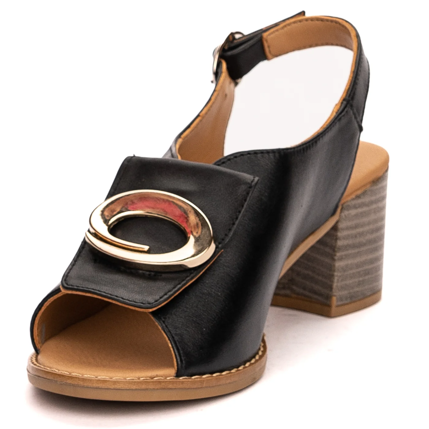 Sandale dama din piele naturala neagra cu toc gros 6 cm 13514 - Image 3