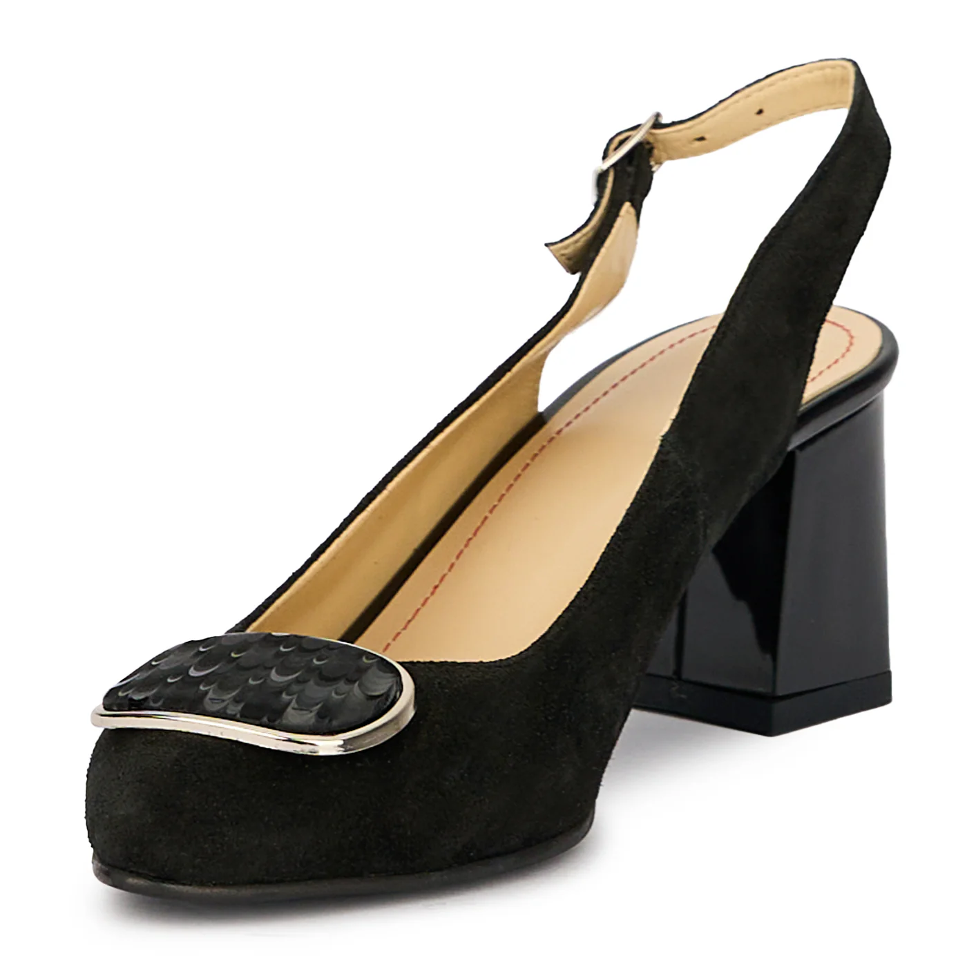 Sandale dama din piele naturala neagra cu toc gros 6 cm 15601 - Image 3