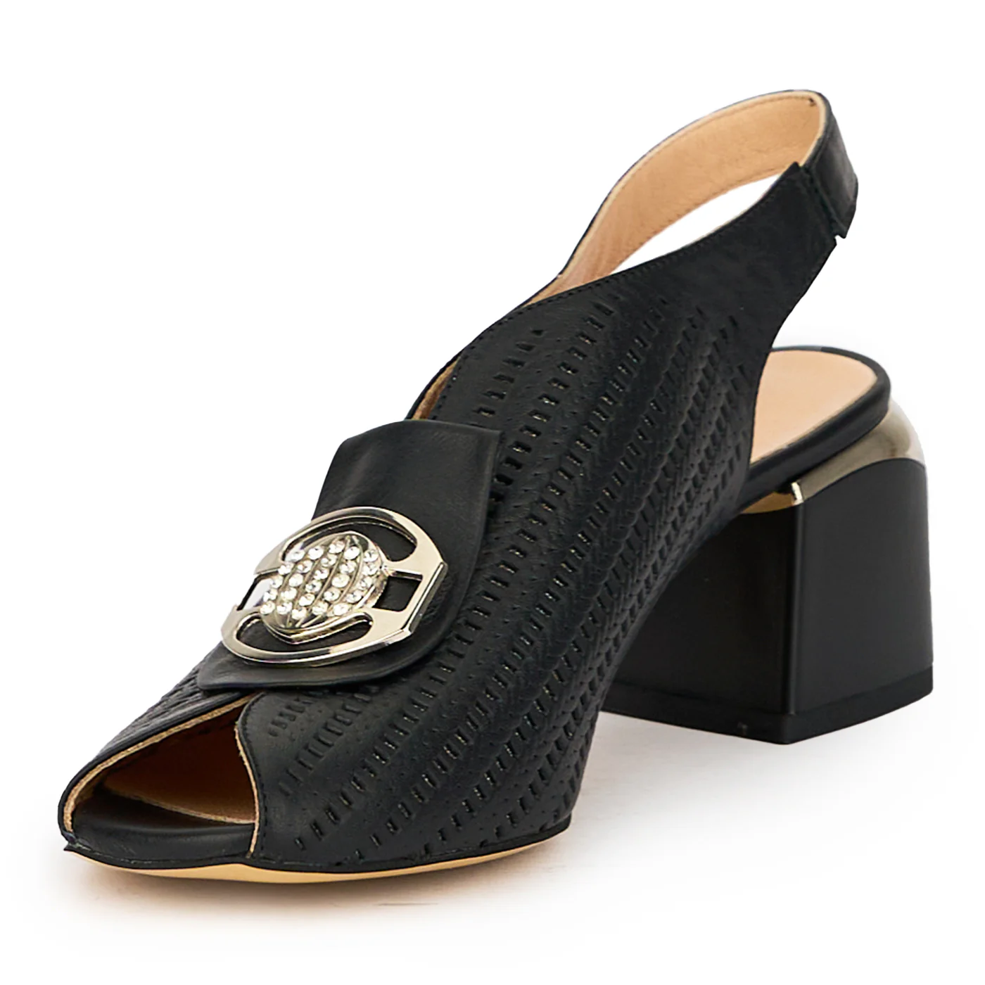 Sandale dama din piele naturala neagra cu toc gros 6 cm 15684 - Image 3