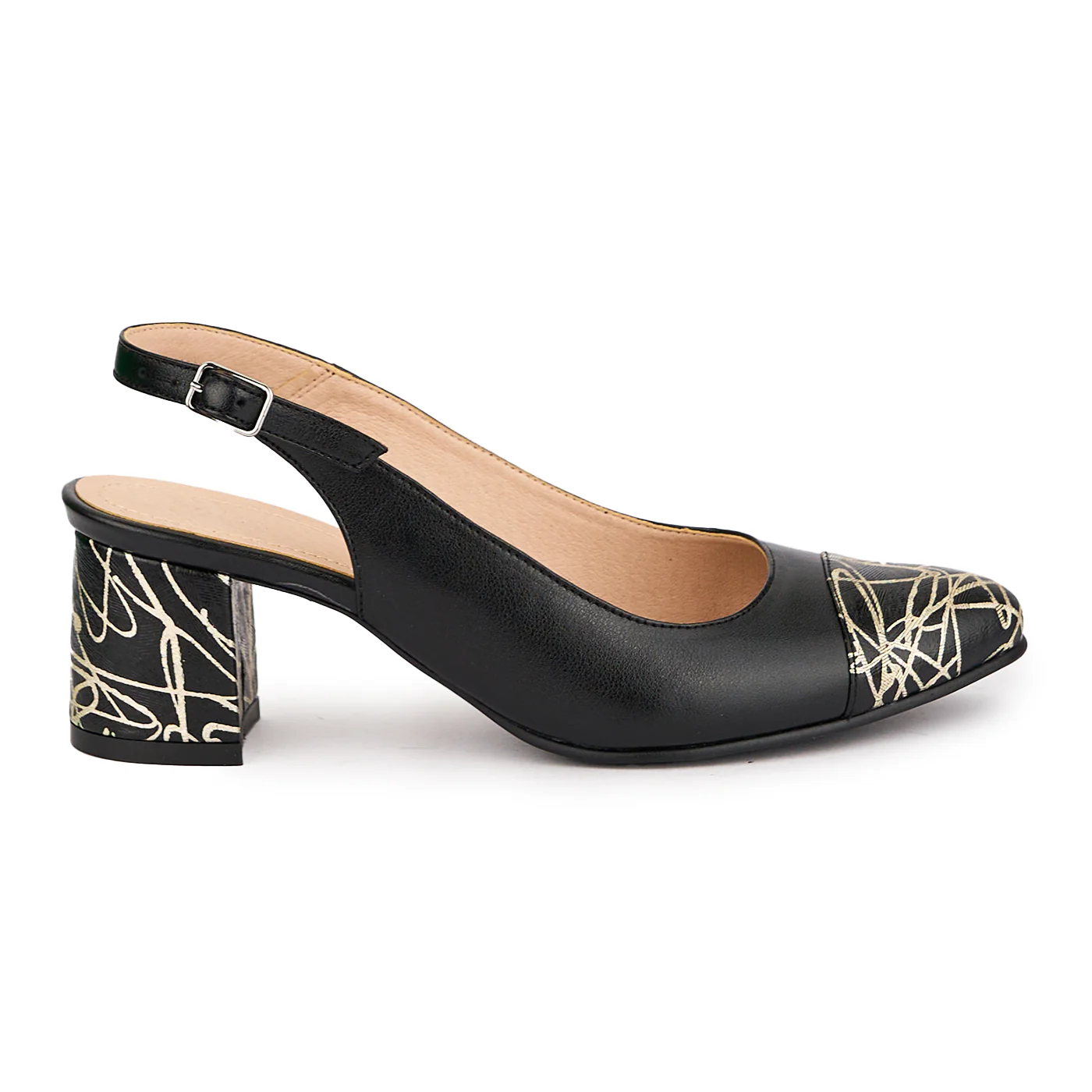 Sandale dama din piele naturala neagra cu toc gros 6 cm 16402