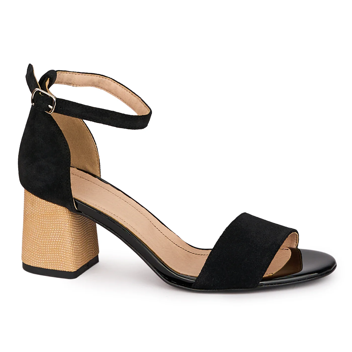 Sandale dama din piele naturala neagra cu toc gros 6 cm 18624