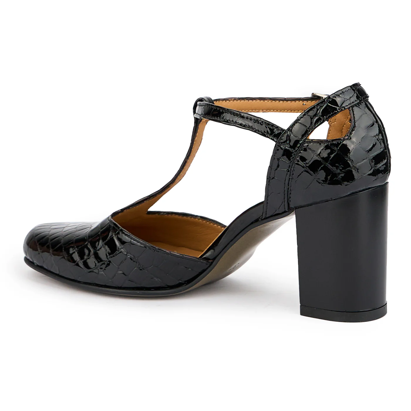 Sandale dama din piele naturala neagra cu toc gros 7.5 cm 15176 - Image 2