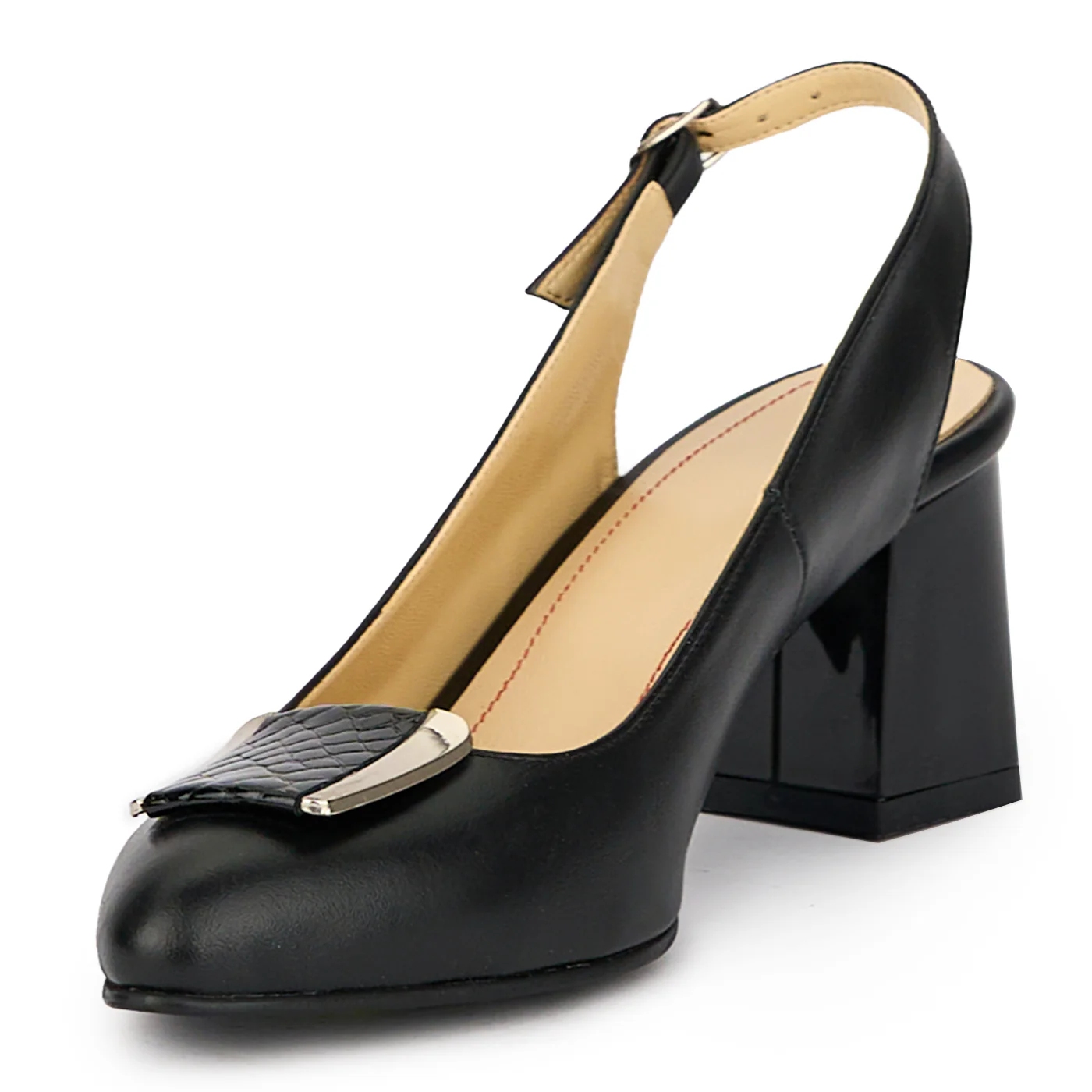 Sandale dama din piele naturala neagra cu toc gros 7.5 cm 15591 - Image 3