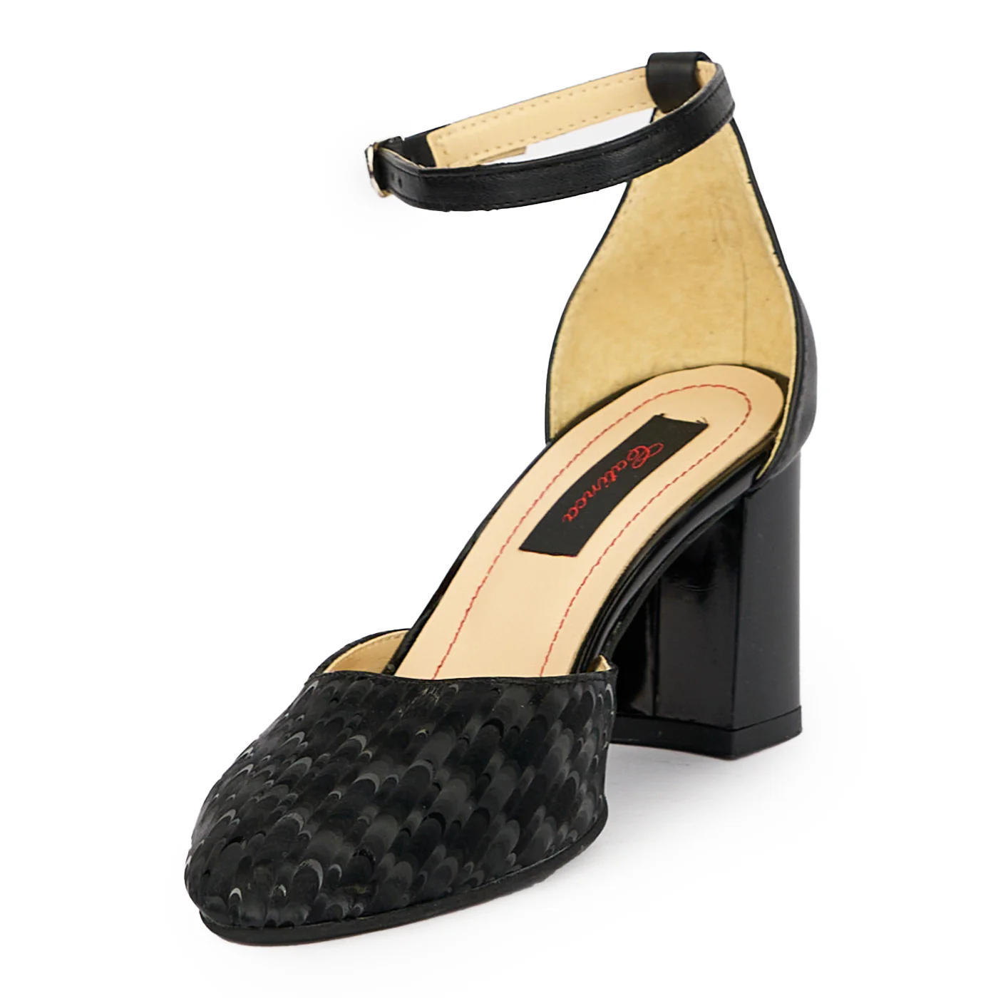 Sandale dama din piele naturala neagra cu toc gros 7.5 cm 15627 - Image 3