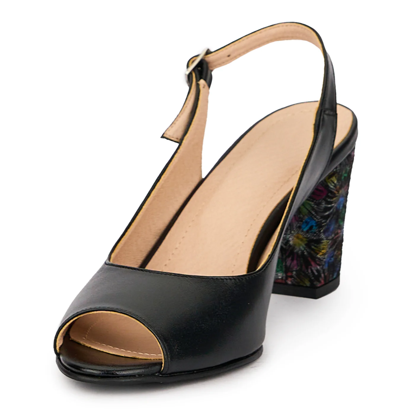 Sandale dama din piele naturala neagra cu toc gros 7.5 cm 16030 - Image 3