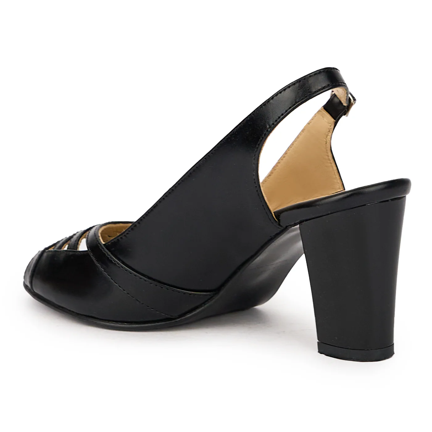 Sandale dama din piele naturala neagra cu toc gros 7.5 cm 16304 - Image 2
