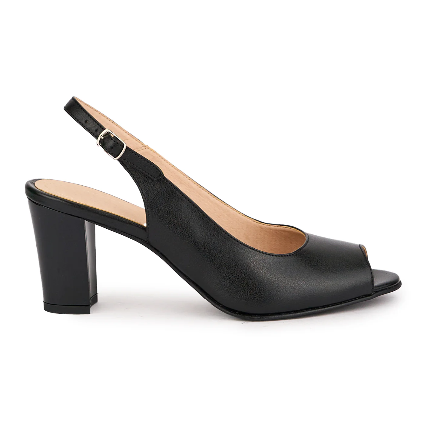Sandale dama din piele naturala neagra cu toc gros 7.5 cm 16404