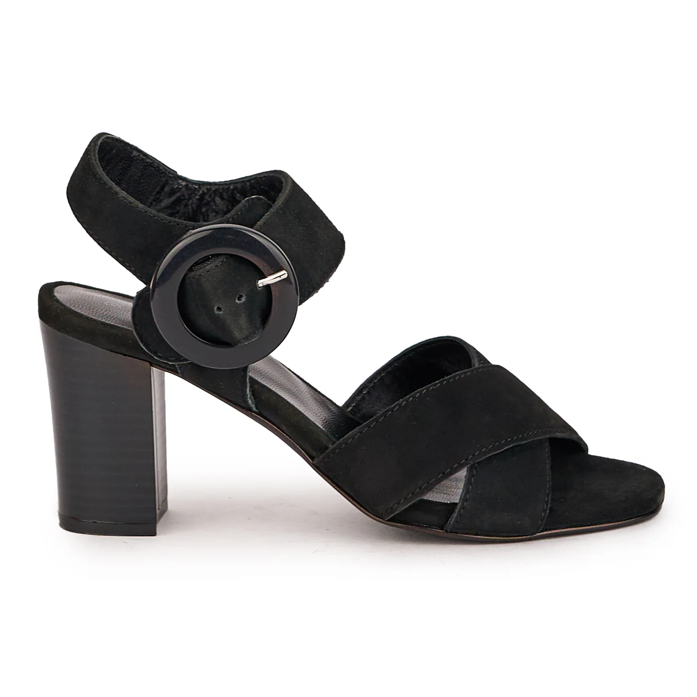 Sandale dama din piele naturala neagra cu toc gros 7.5 cm 16560