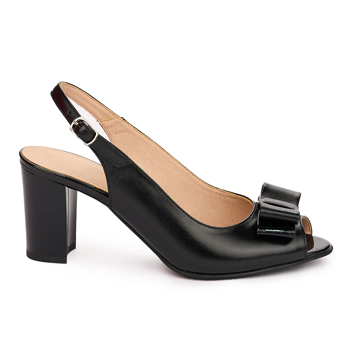 Sandale dama din piele naturala neagra cu toc gros 7 cm 13767
