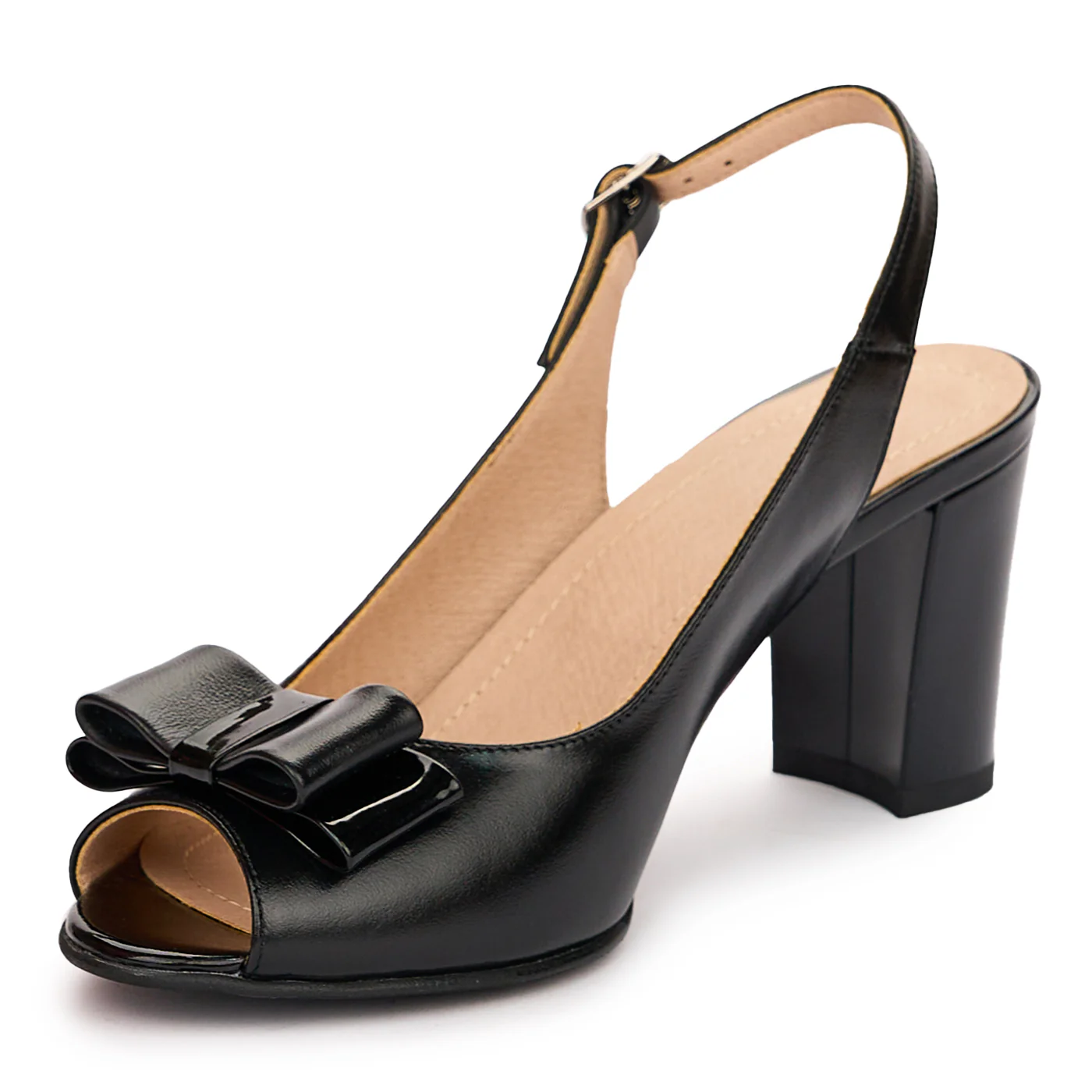 Sandale dama din piele naturala neagra cu toc gros 7 cm 13767 - Image 3