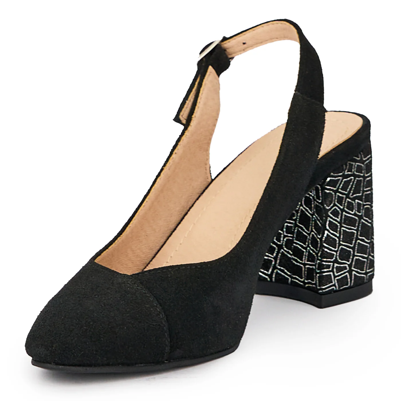 Sandale dama din piele naturala neagra cu toc gros 7 cm 15521 - Image 3