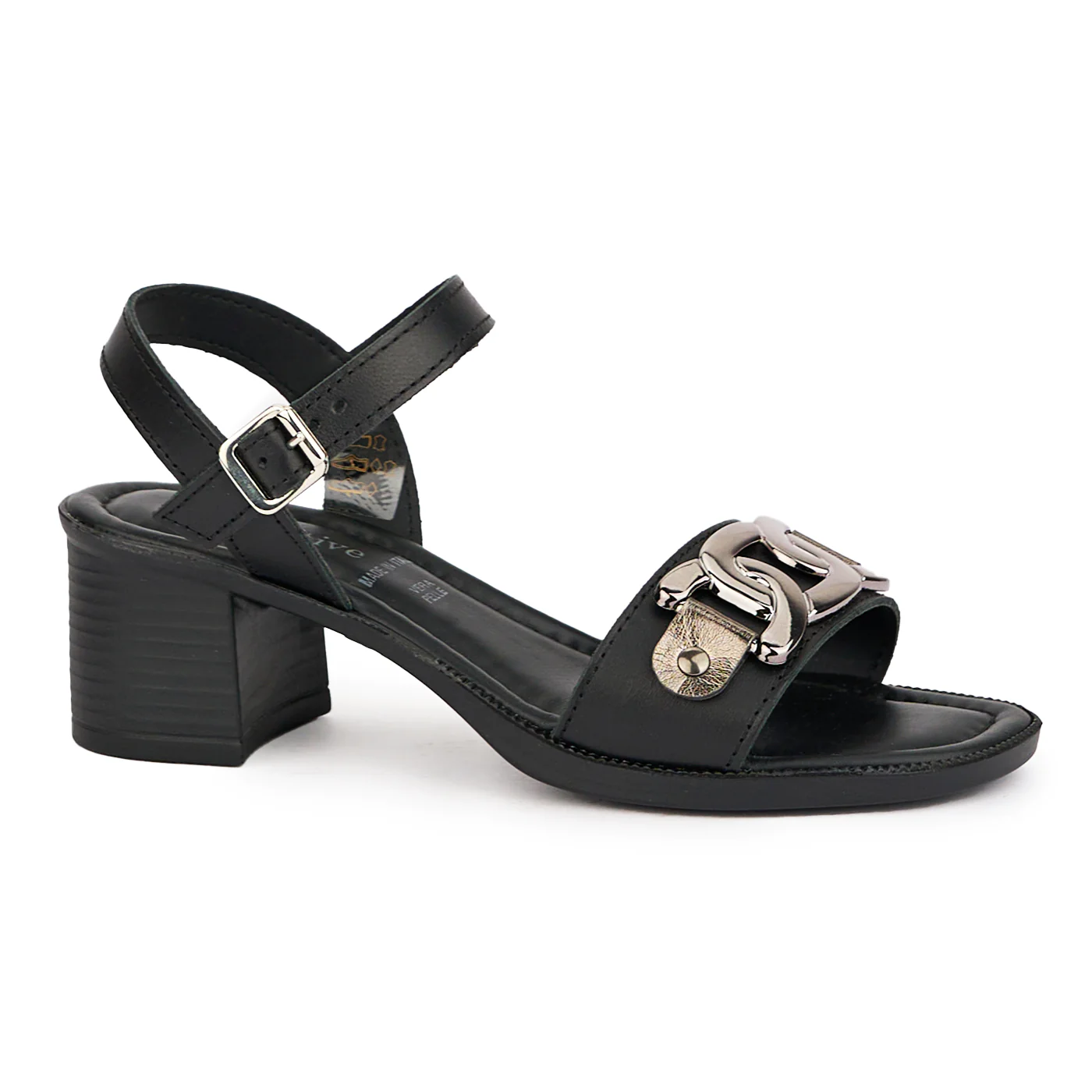 Sandale dama din piele naturala neagra cu toc gros 7 cm 16137