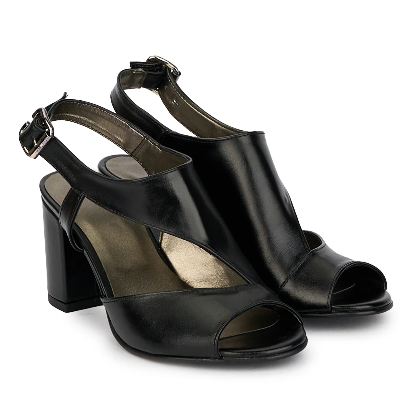 Sandale dama din piele naturala neagra cu toc gros 7 cm 18178 - Image 4