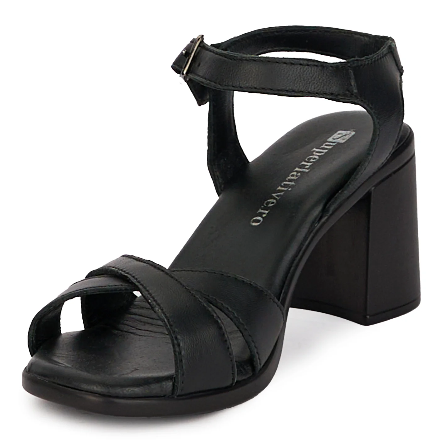 Sandale dama din piele naturala neagra cu toc gros 7 cm 18271 - Image 3