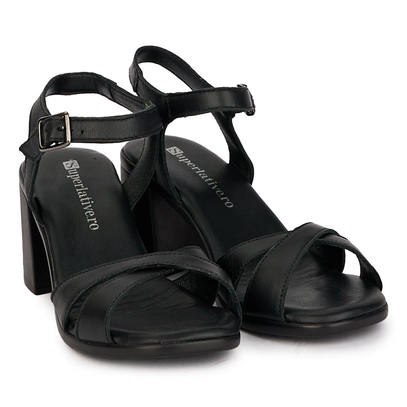 Sandale dama din piele naturala neagra cu toc gros 7 cm 18271 - Image 4