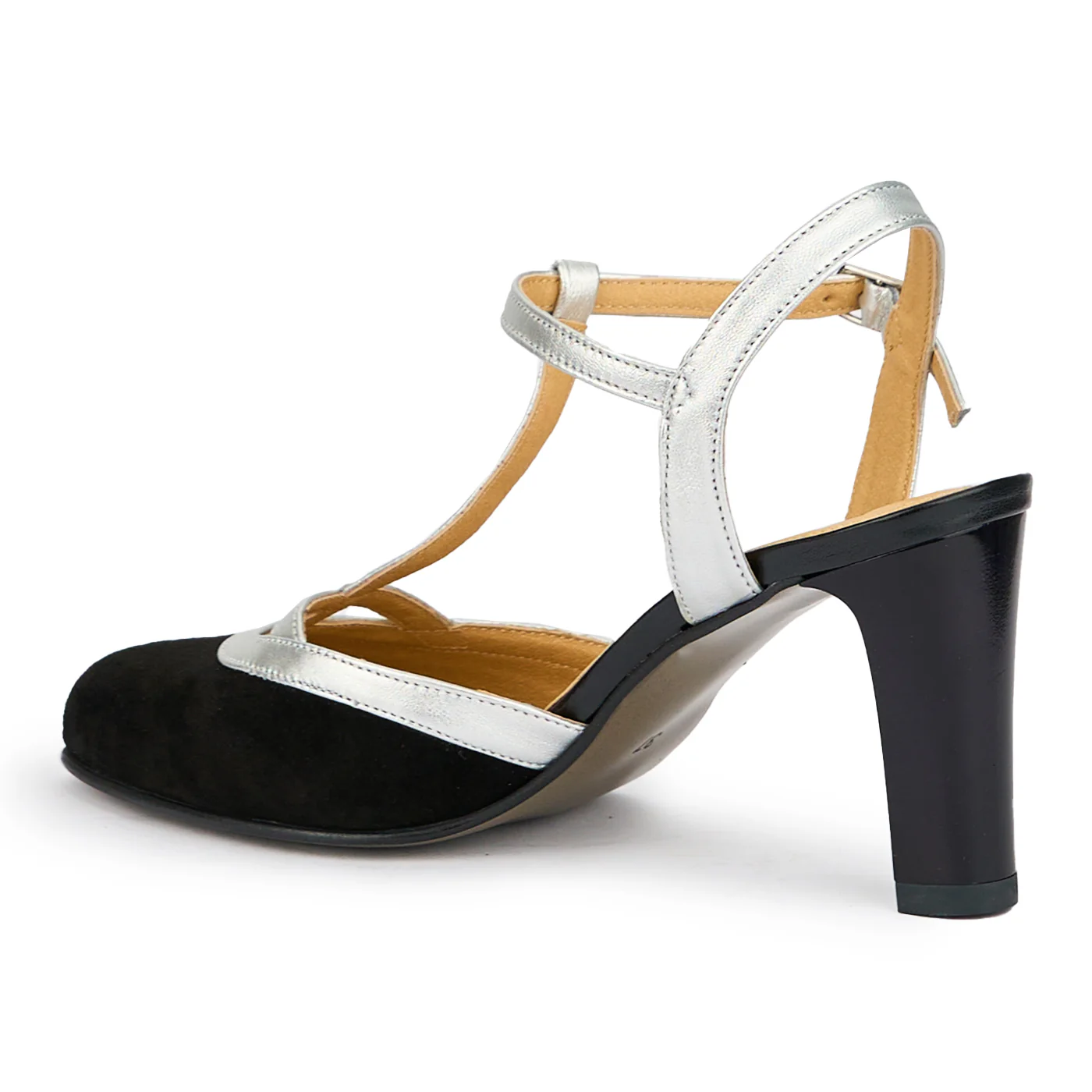Sandale dama din piele naturala neagra cu toc gros 8 cm 15213 - Image 2