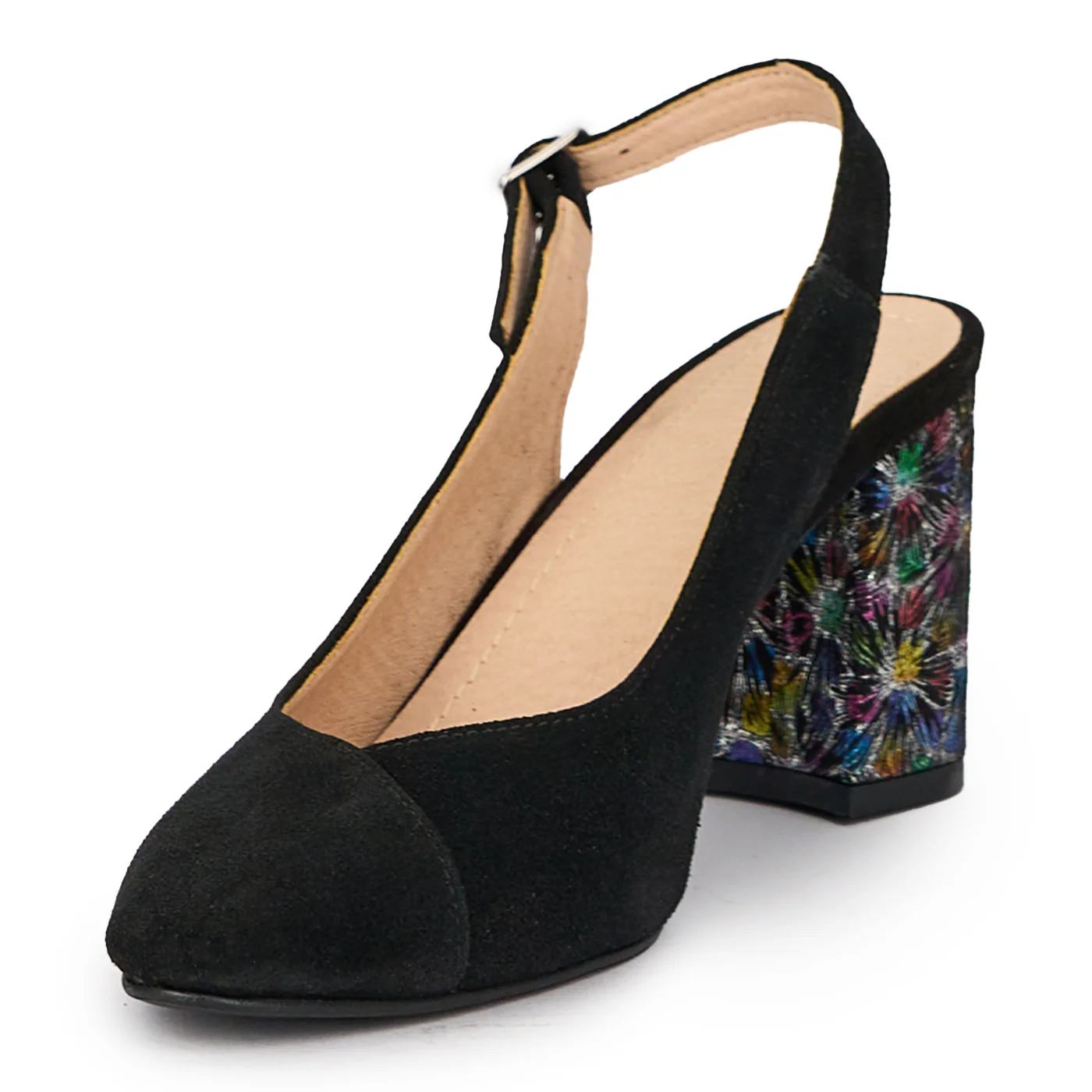 Sandale dama din piele naturala neagra cu toc gros 8 cm 15519 - Image 3
