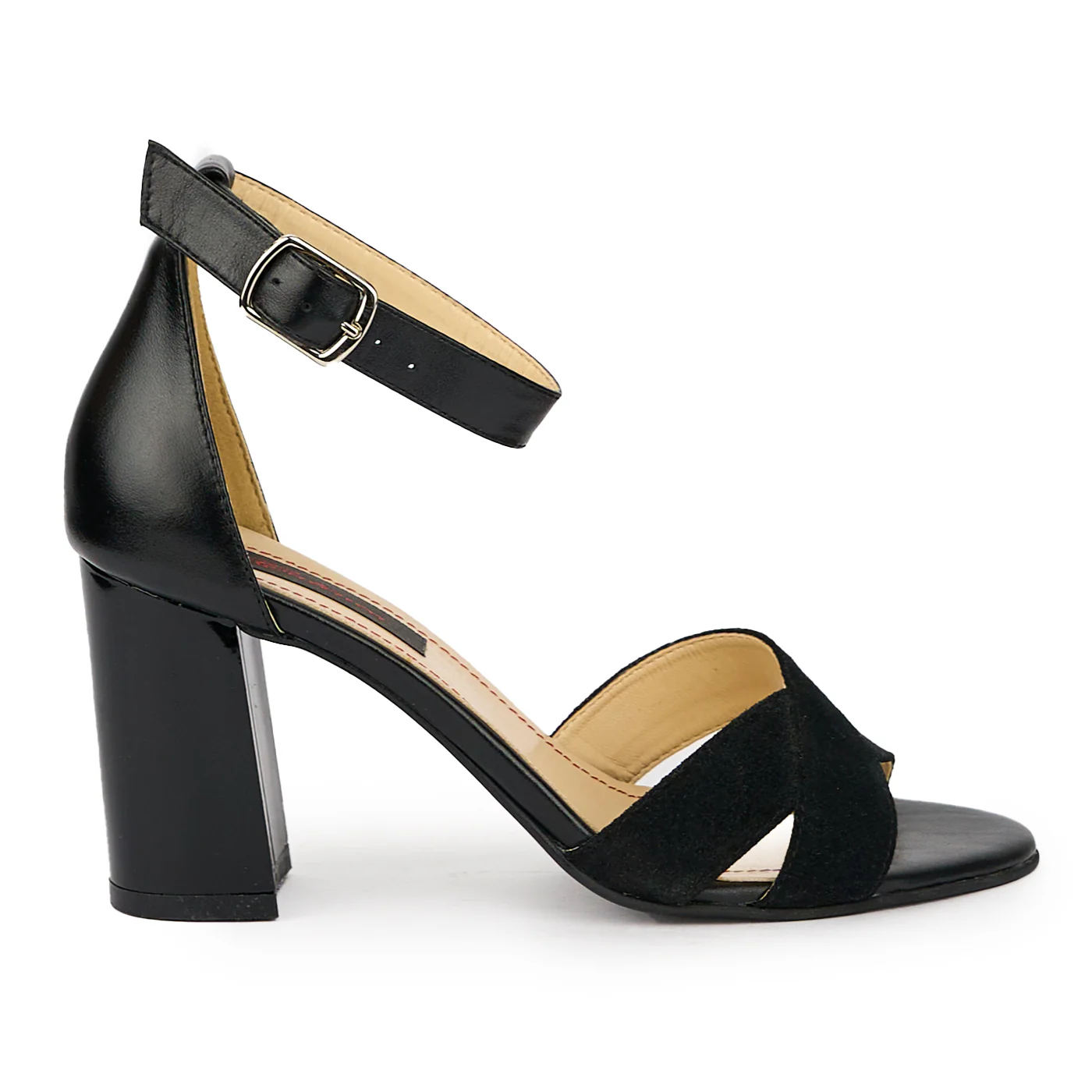 Sandale dama din piele naturala neagra cu toc gros 8 cm 15630