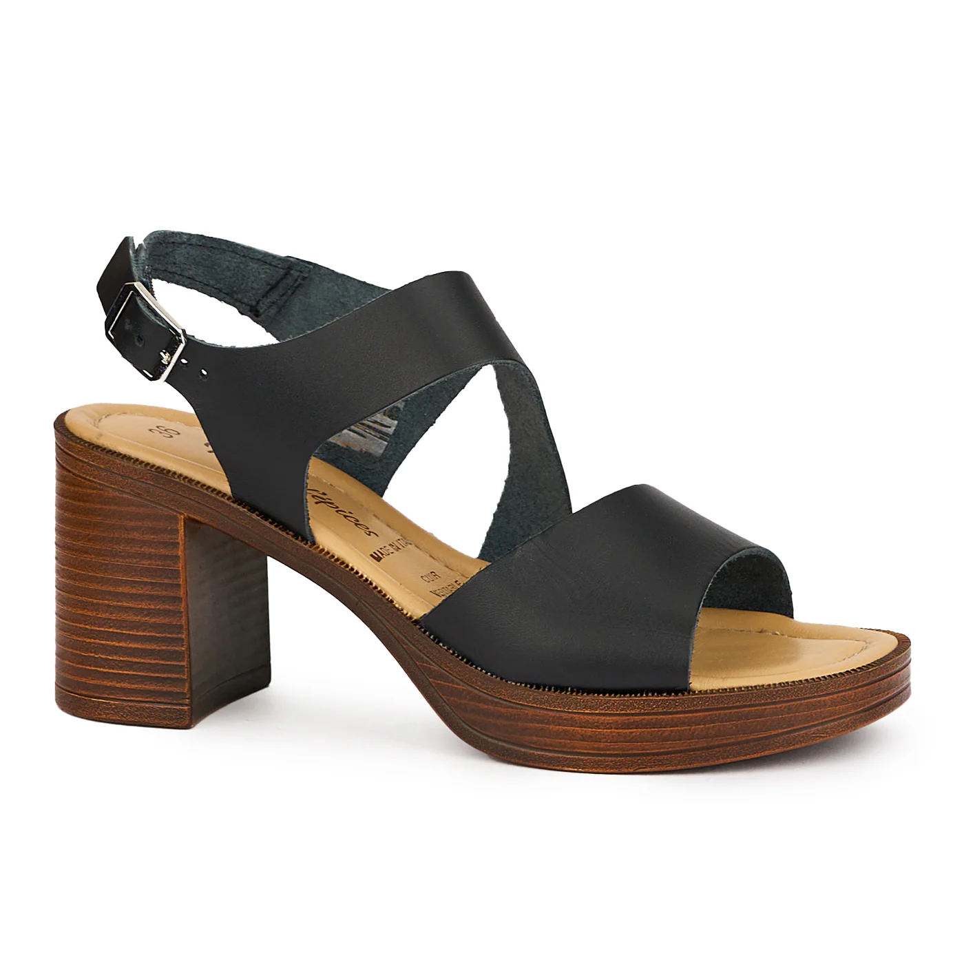 Sandale dama din piele naturala neagra cu toc gros 8 cm 16133