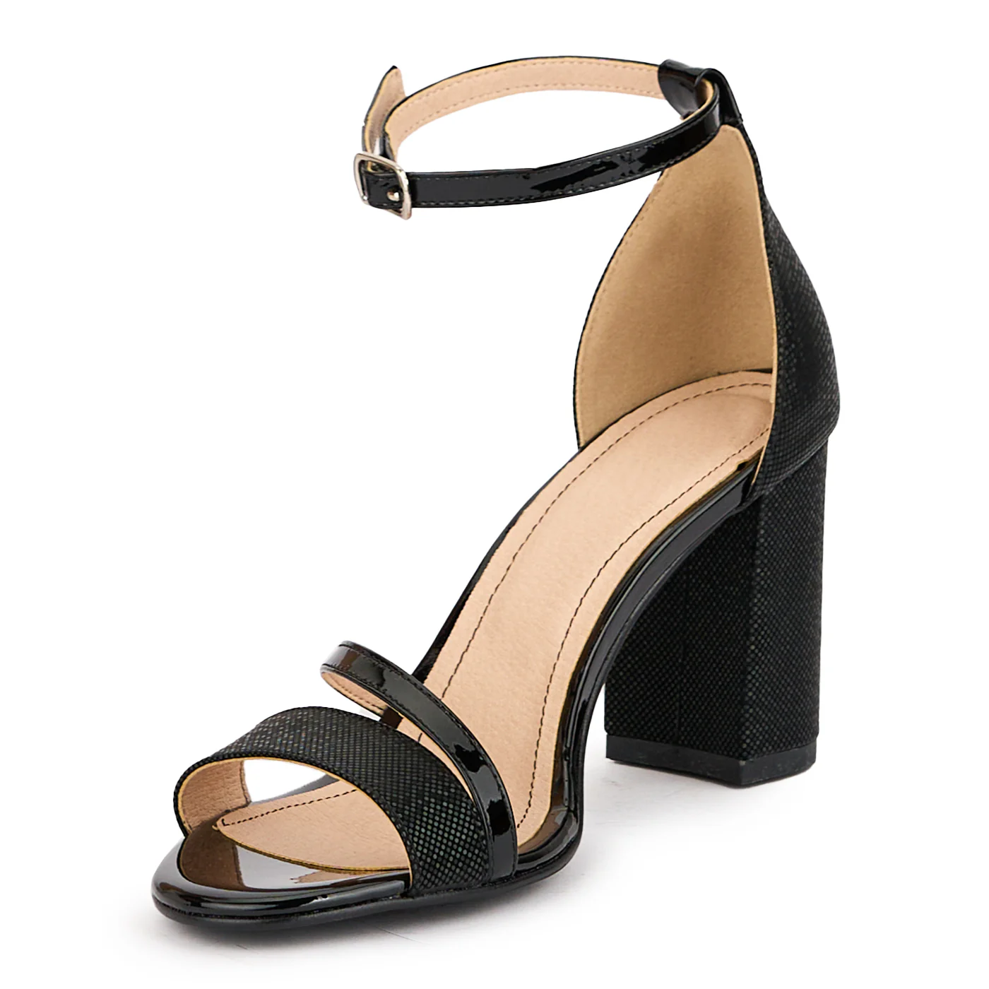 Sandale dama din piele naturala neagra cu toc gros 8 cm 16295 - Image 3