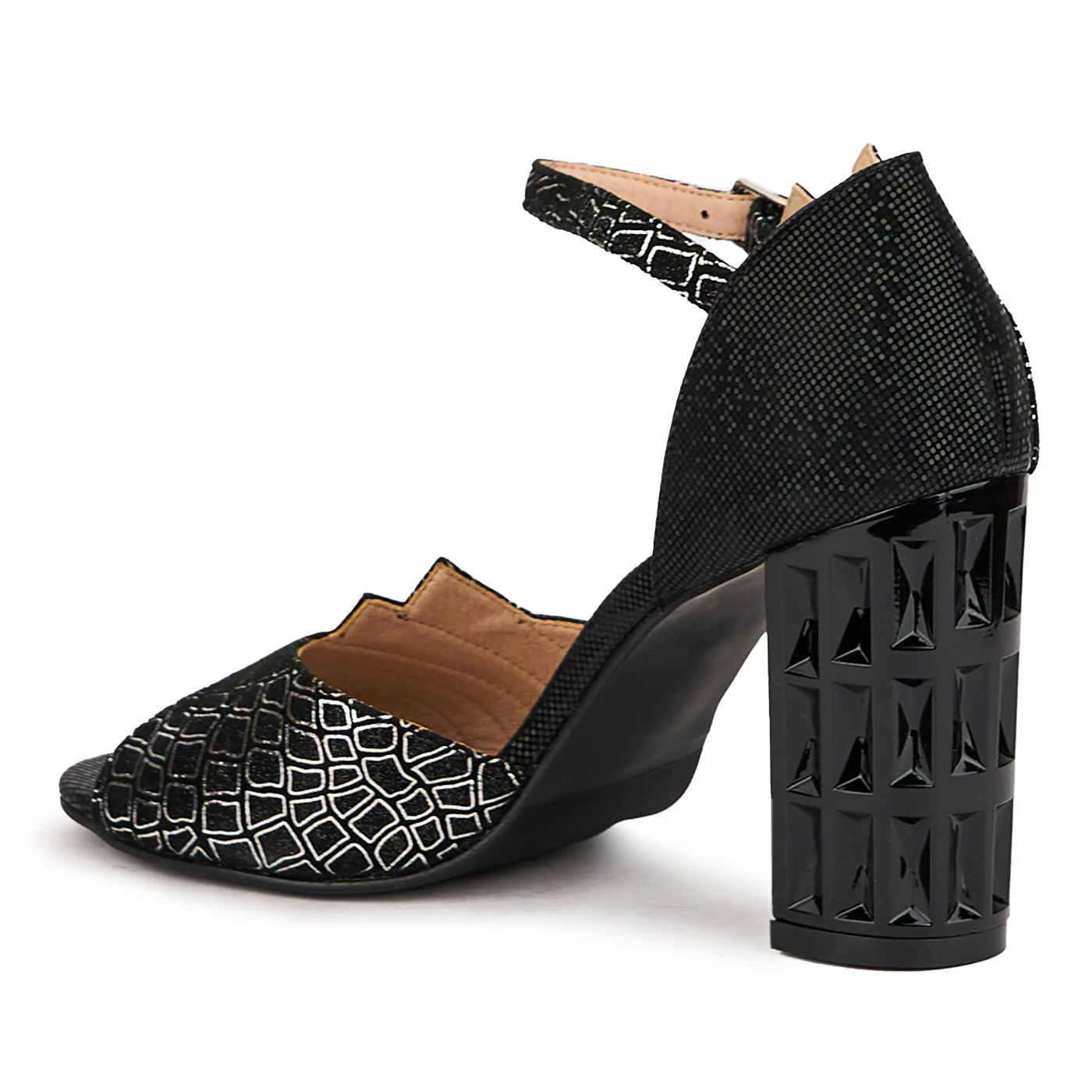 Sandale dama din piele naturala neagra cu toc gros 8 cm 16454 - Image 2
