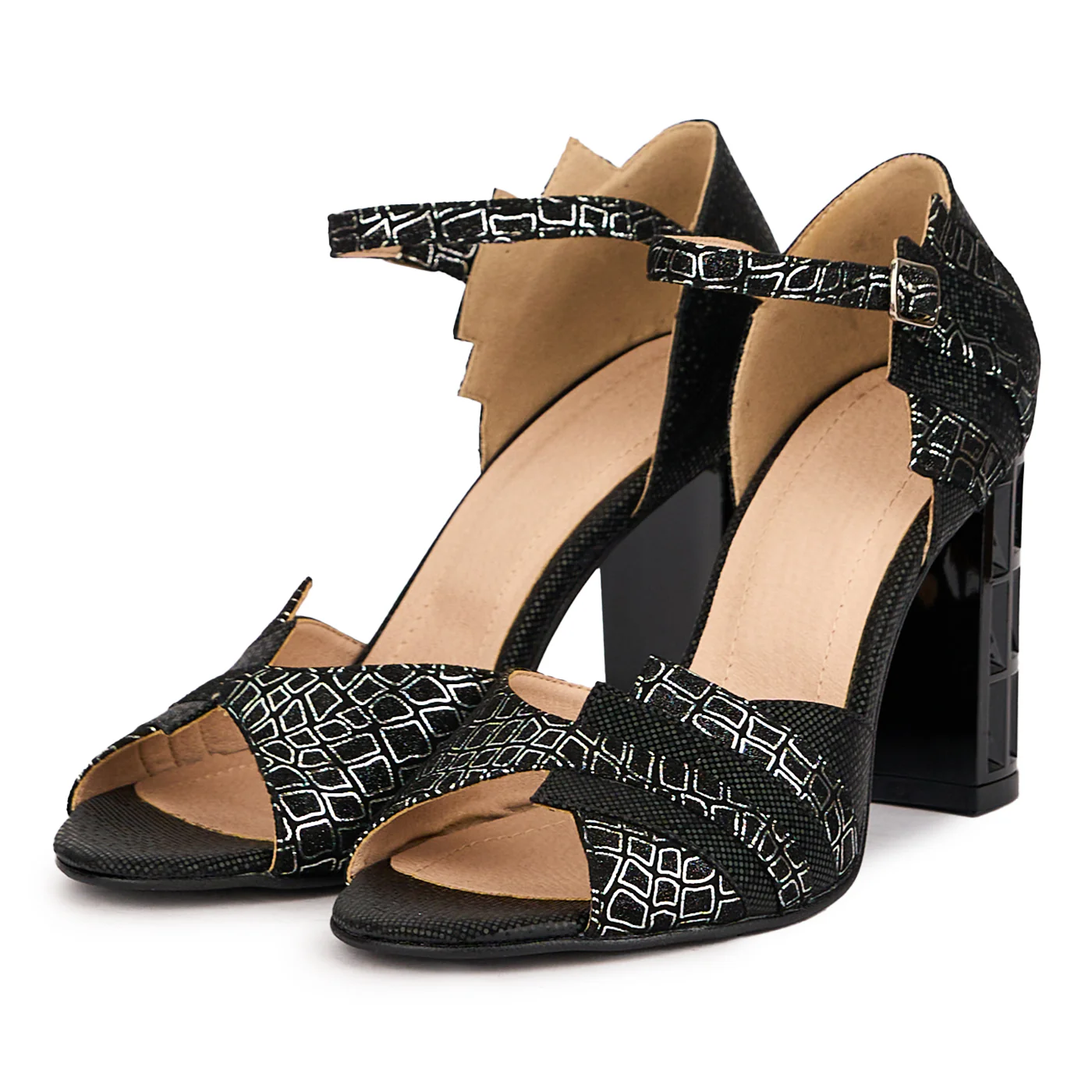 Sandale dama din piele naturala neagra cu toc gros 8 cm 16454 - Image 3