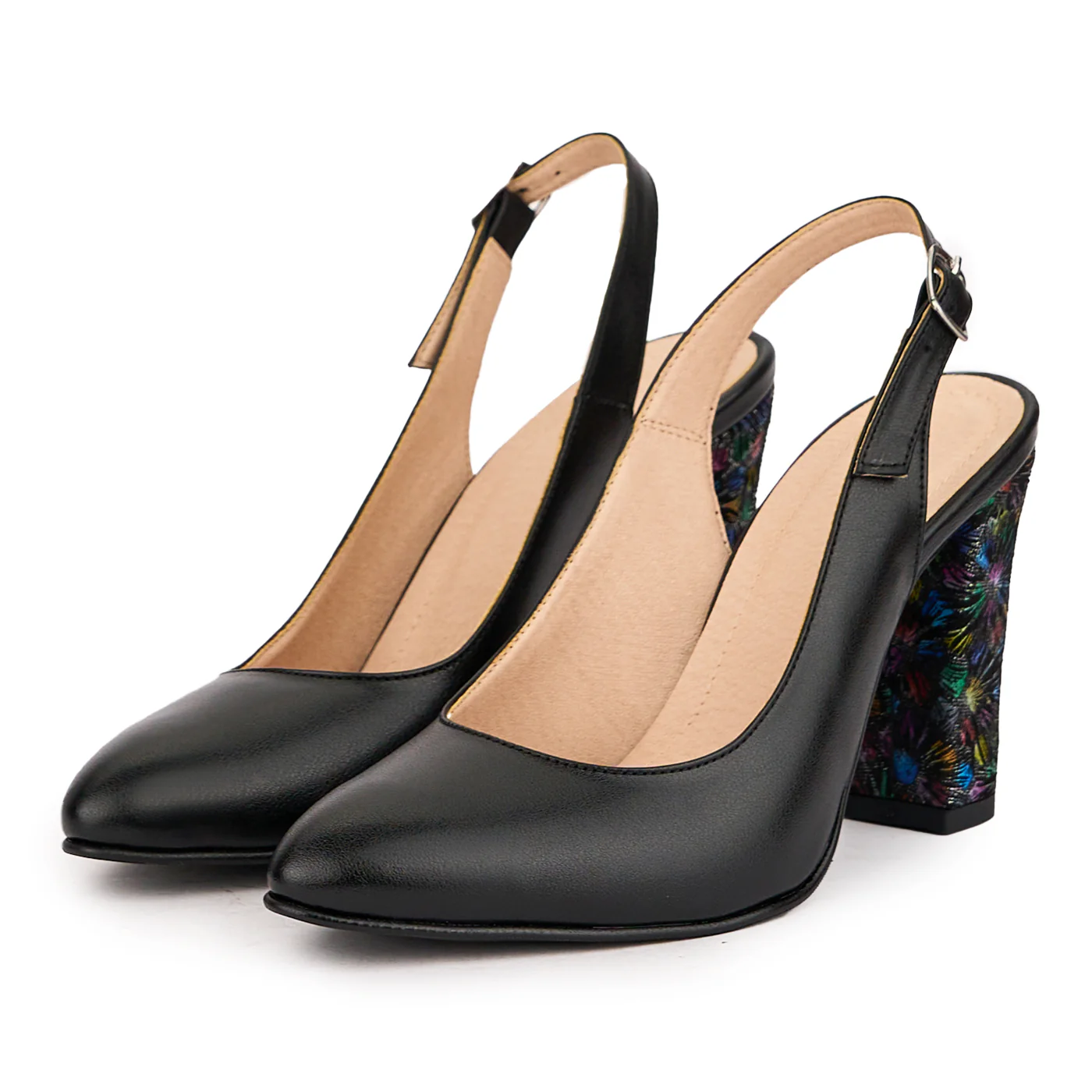 Sandale dama din piele naturala neagra cu toc gros 9.5 cm 16418 - Image 3