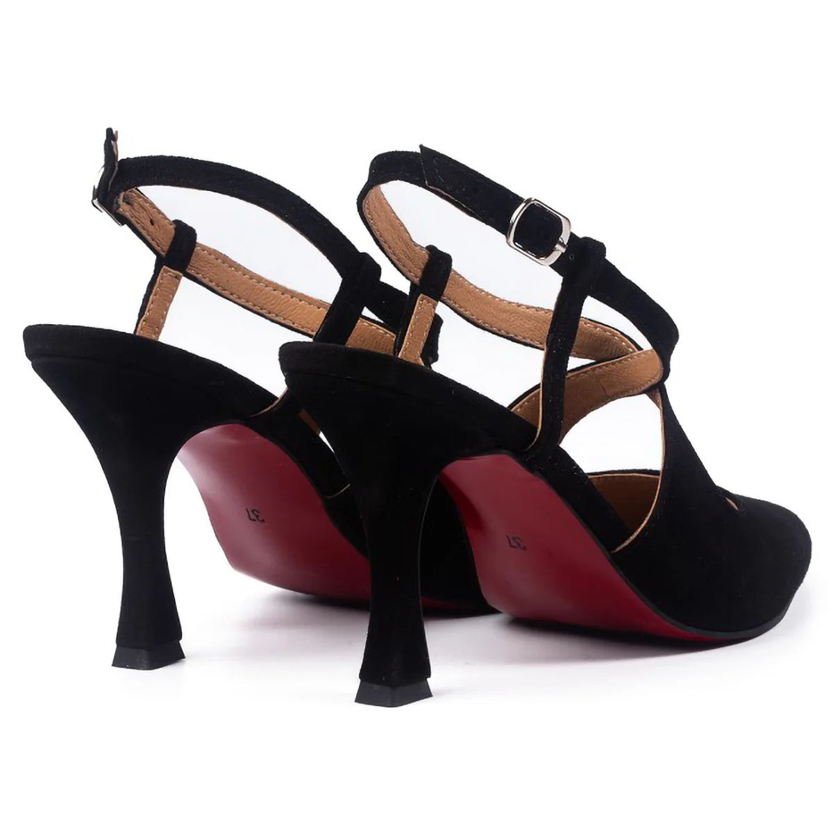 Sandale dama din piele naturala neagra cu toc subtire 8 cm 15785 - Image 2