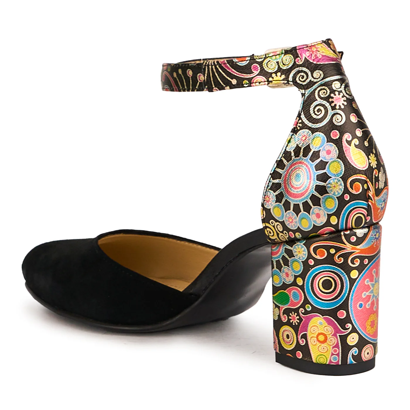 Sandale dama din piele naturala neagra-multicolor cu toc gros 7.5 cm 16691 - Image 2