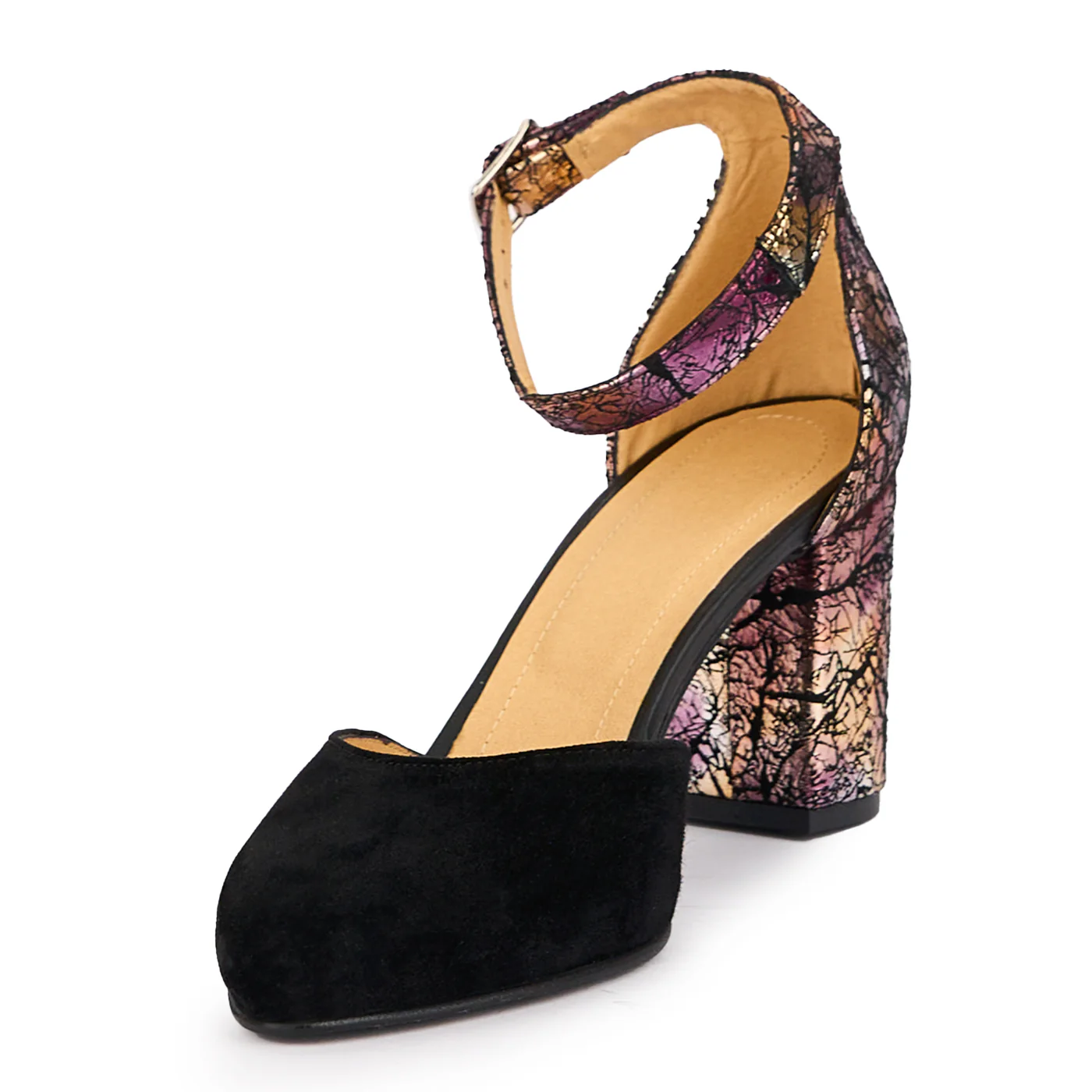 Sandale dama din piele naturala neagra + multicolor cu toc gros 7.5 cm 16958 - Image 3