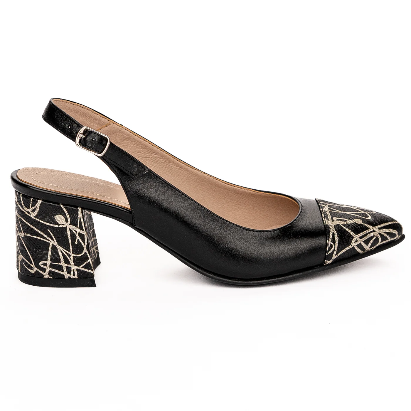 Sandale dama din piele naturala neagra toc 6cm 13253