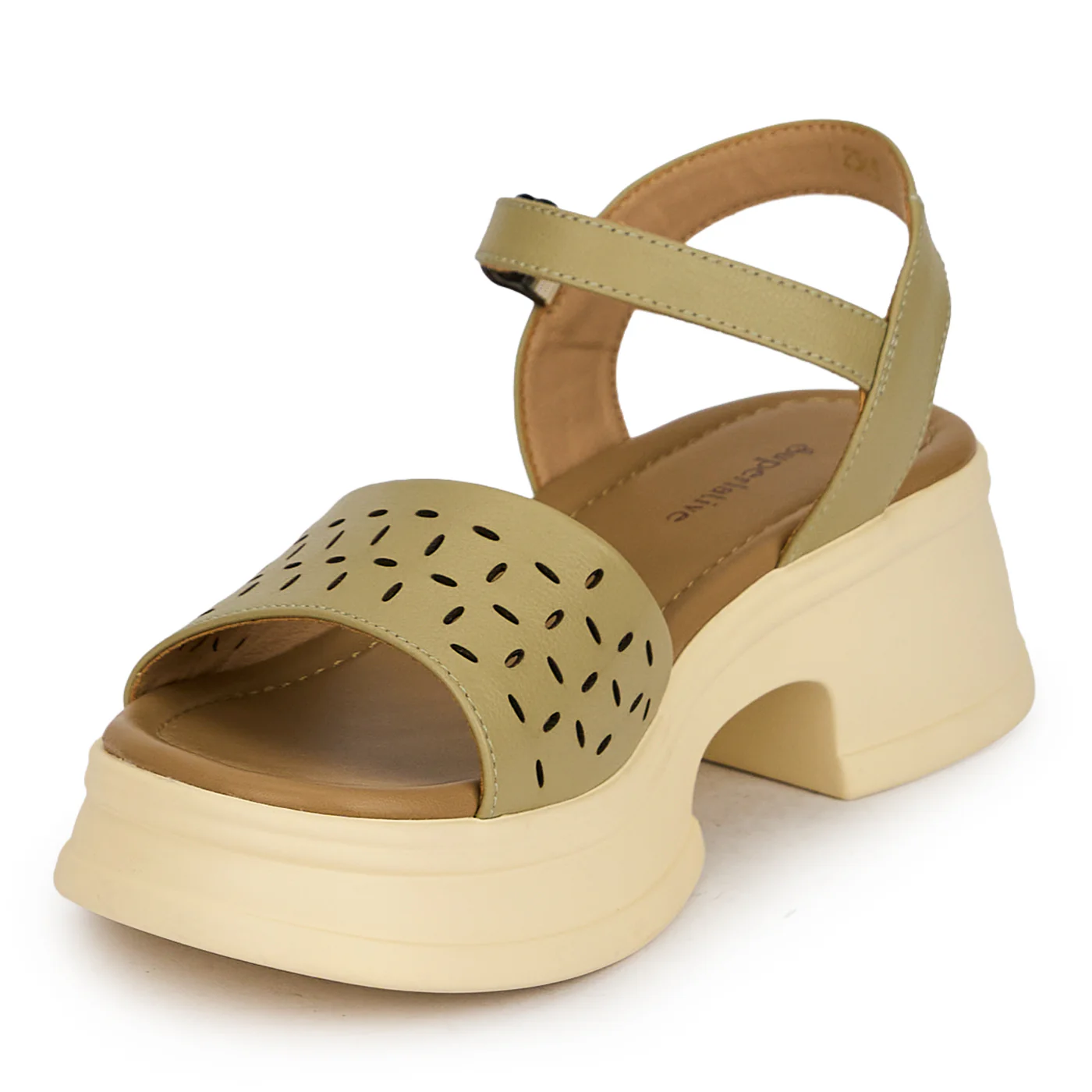 Sandale dama din piele naturala perforata kaki cu talpa inalta 5 cm 19773 - Image 3