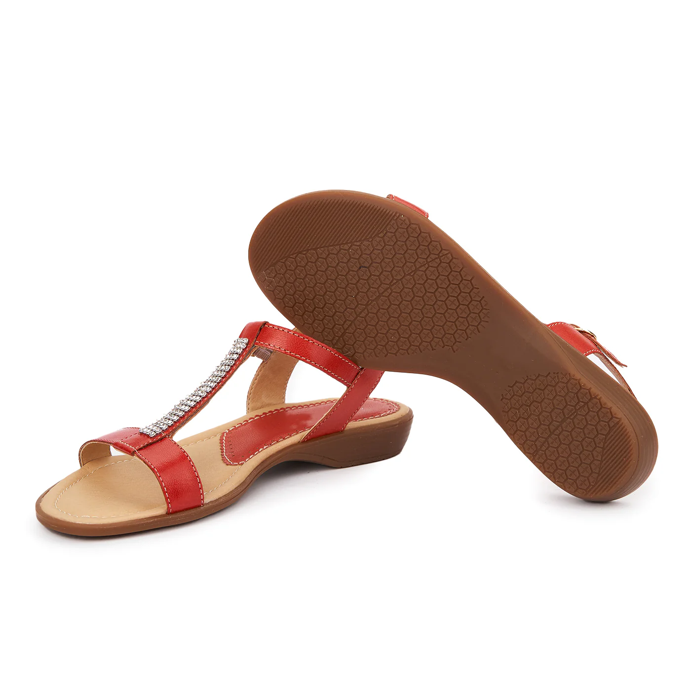 Sandale dama din piele naturala rosie 2342 - Image 3