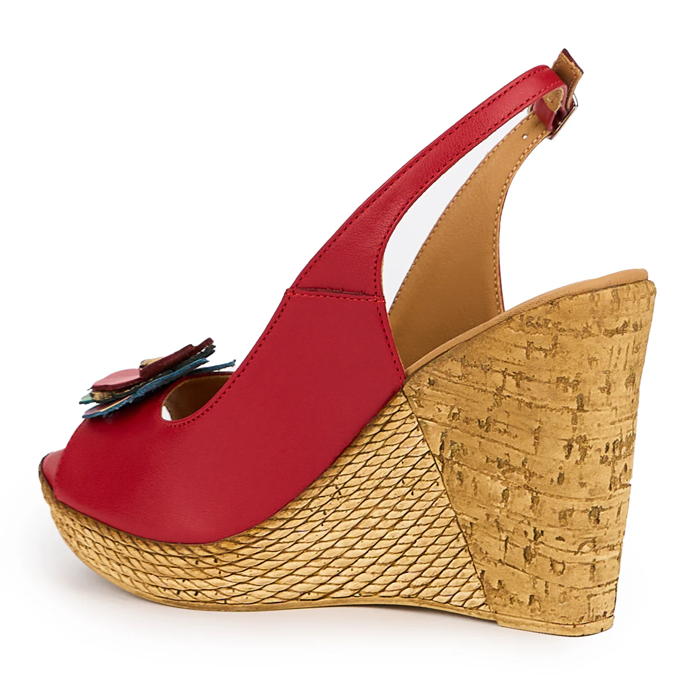 Sandale dama din piele naturala rosie cu platforma 10 cm 15151 - Image 2
