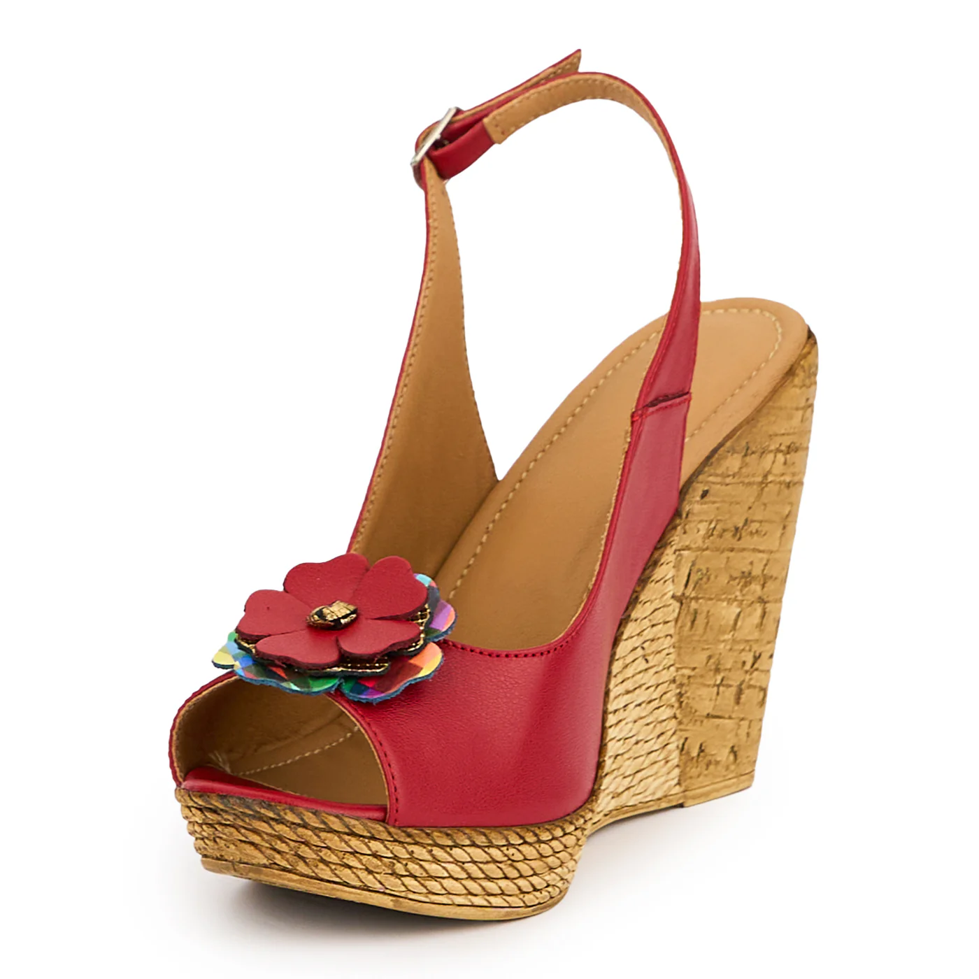 Sandale dama din piele naturala rosie cu platforma 10 cm 15151 - Image 3