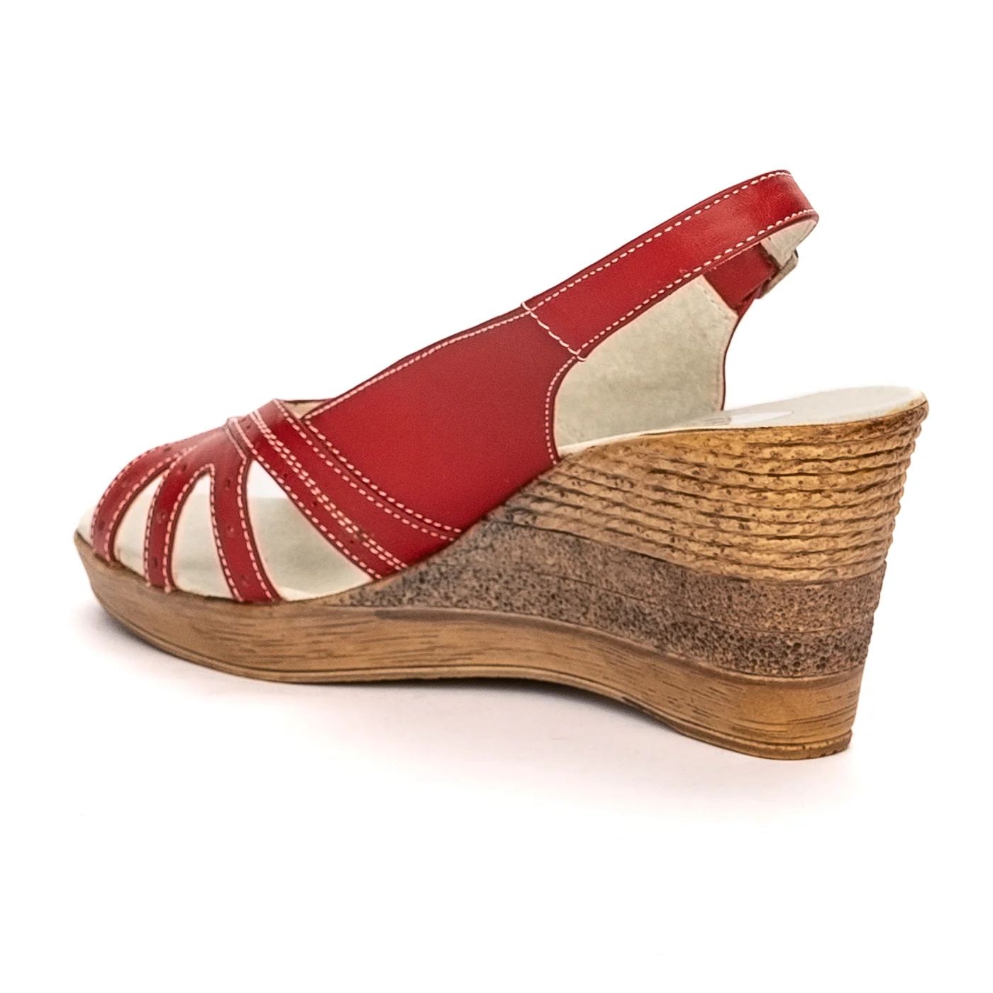 Sandale dama din piele naturala rosie cu platforma 13354 - Image 2