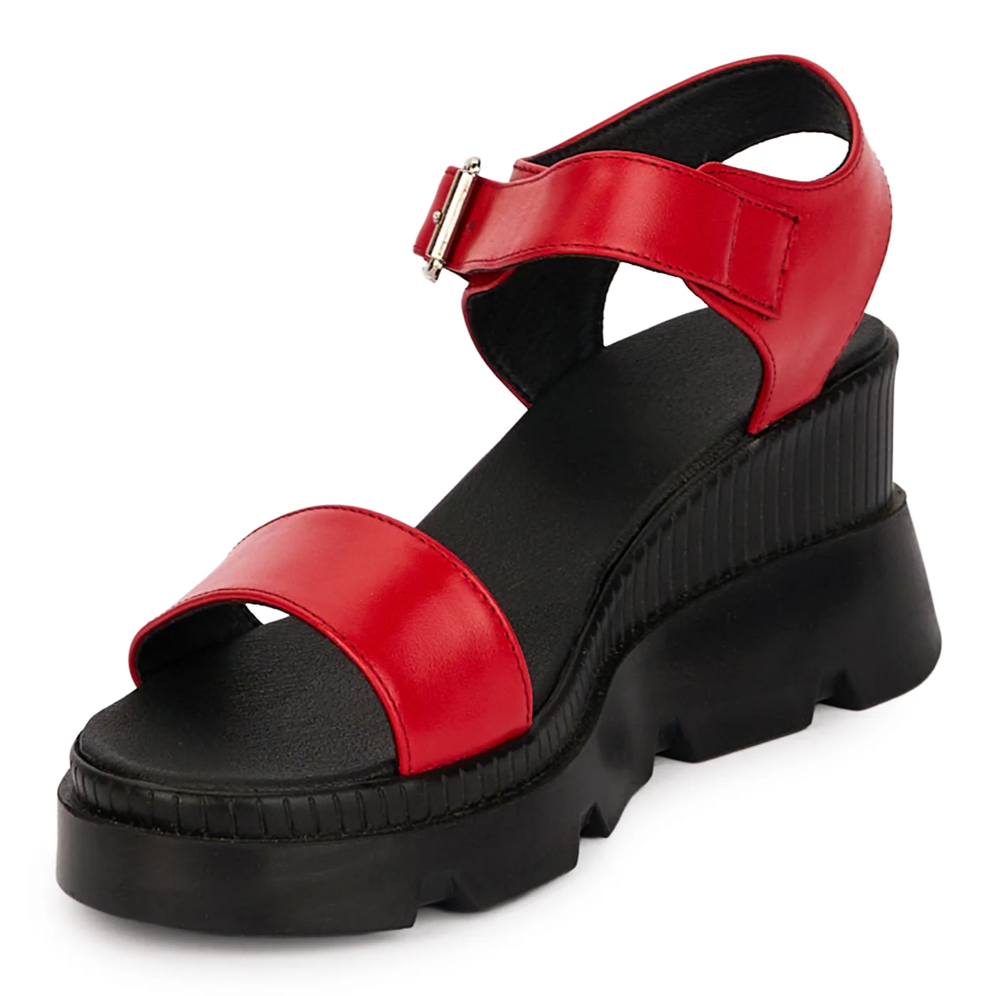 Sandale dama din piele naturala rosie cu platforma 7 cm 18519 - Image 3