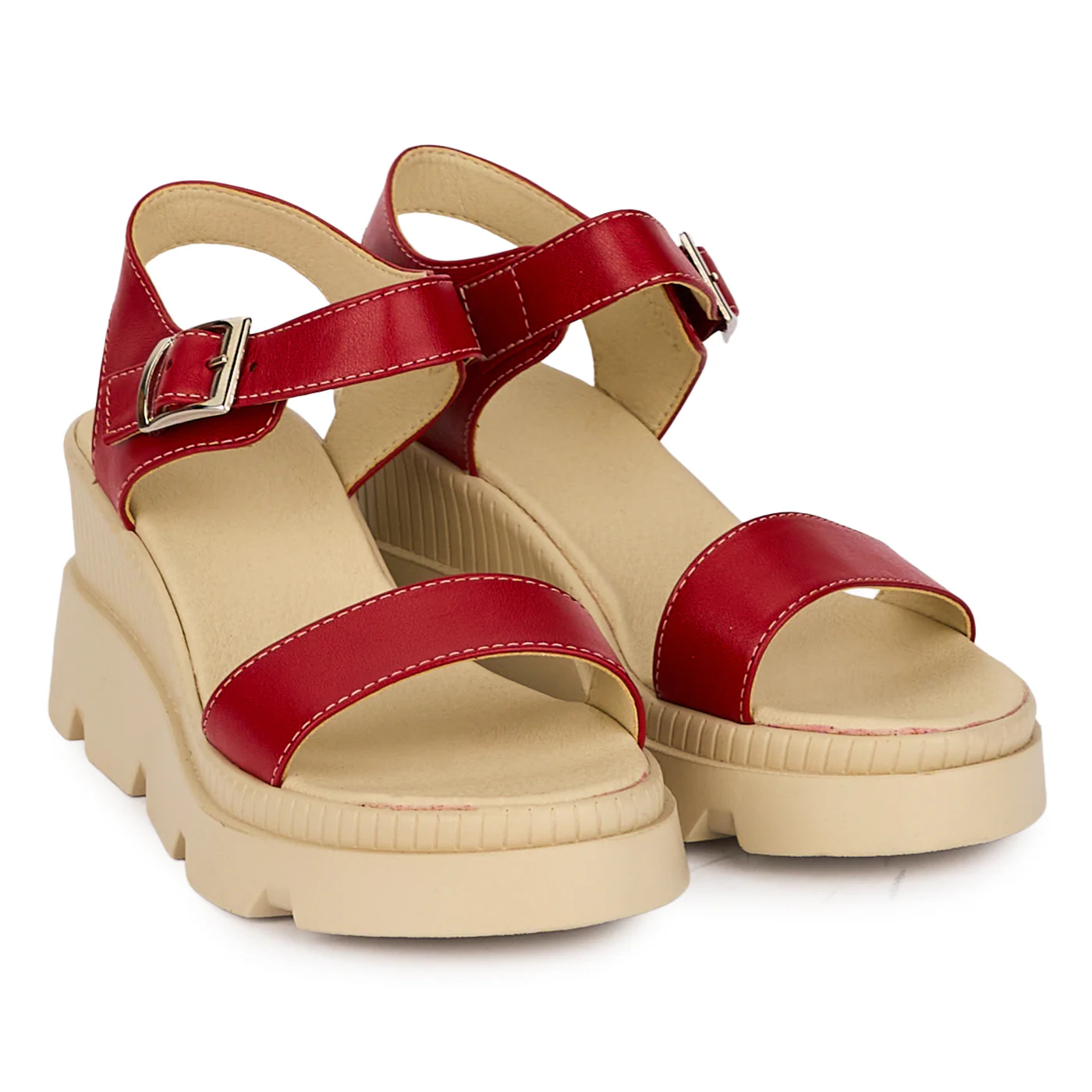 Sandale dama din piele naturala rosie cu platforma 7 cm 18520 - Image 4