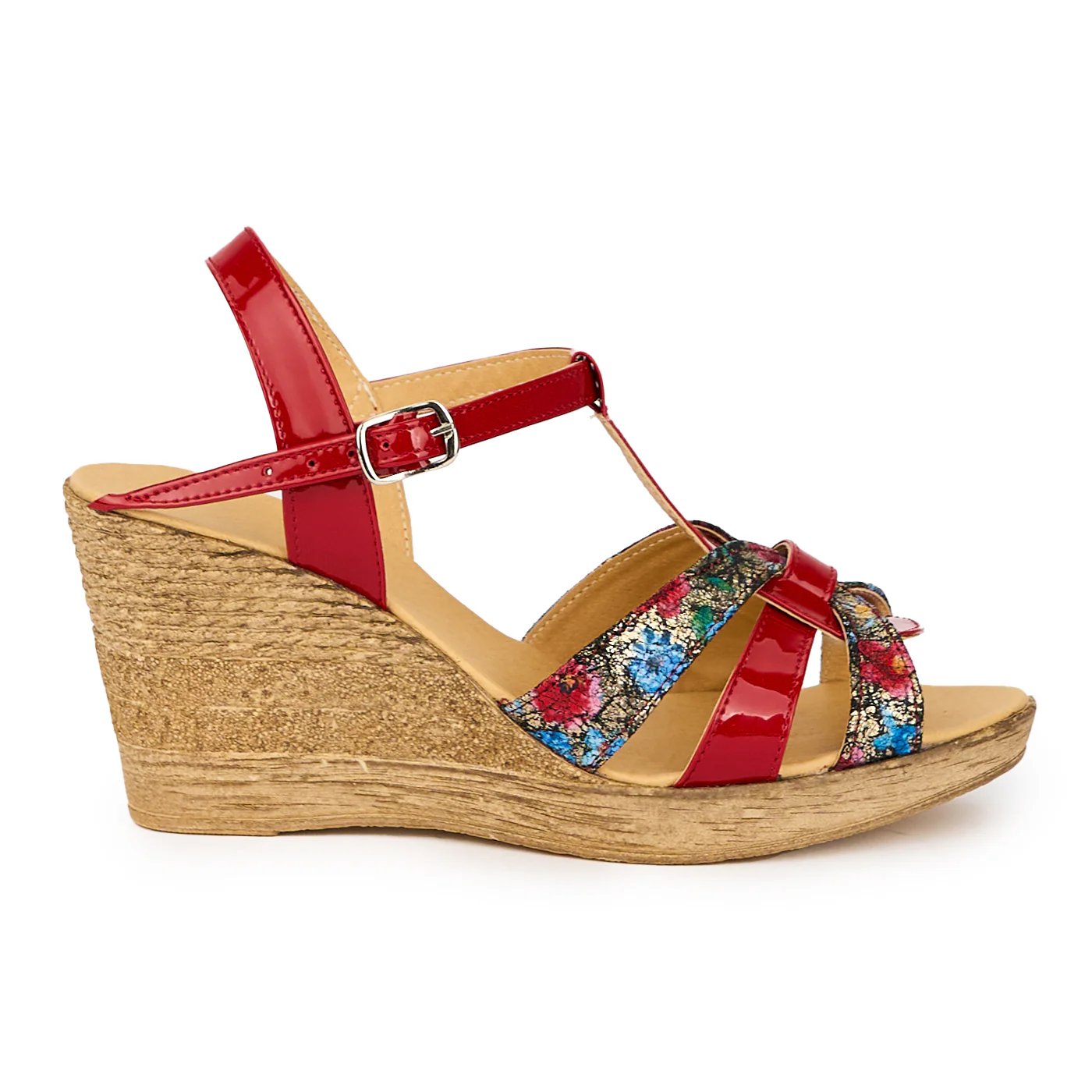 Sandale dama din piele naturala rosie cu platforma 8 cm 15578