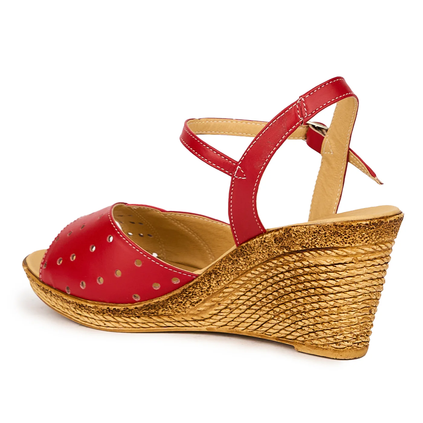 Sandale dama din piele naturala rosie cu platforma 8 cm 15827 - Image 2
