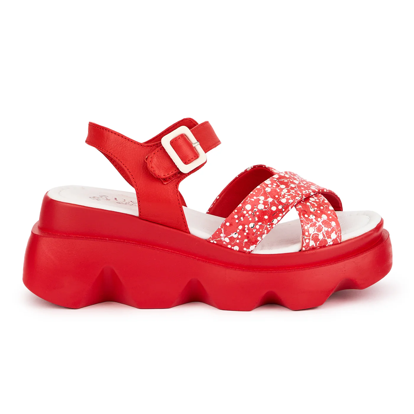 Sandale dama din piele naturala rosie cu talpa inalta 7 cm 16311 - Image 2