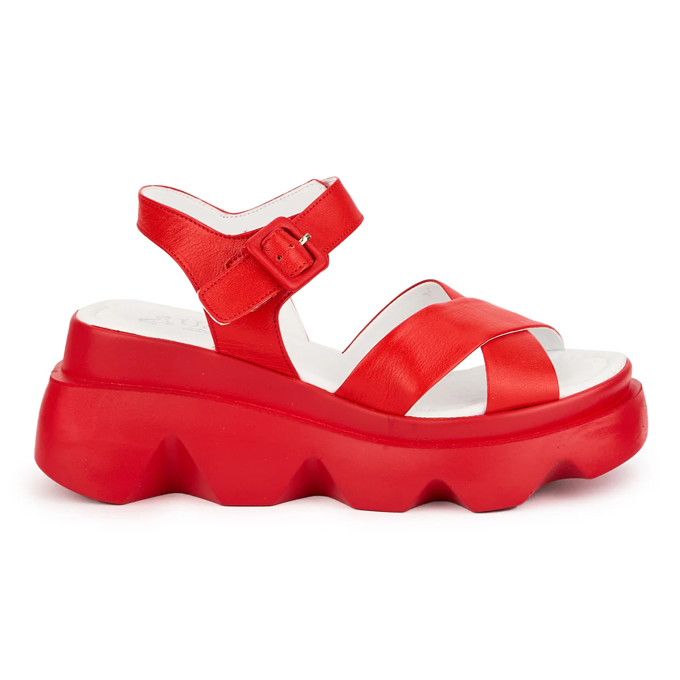 Sandale dama din piele naturala rosie cu talpa inalta 7 cm 16312 - Image 2