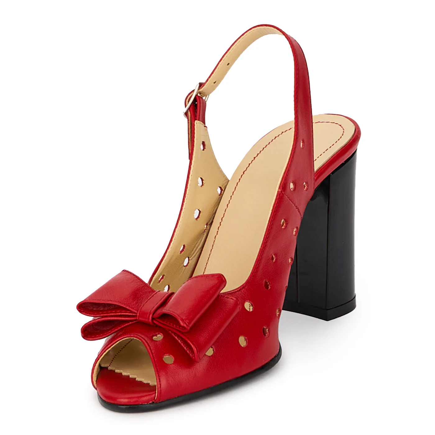 Sandale dama din piele naturala rosie cu toc gros 10 cm 18070 - Image 3