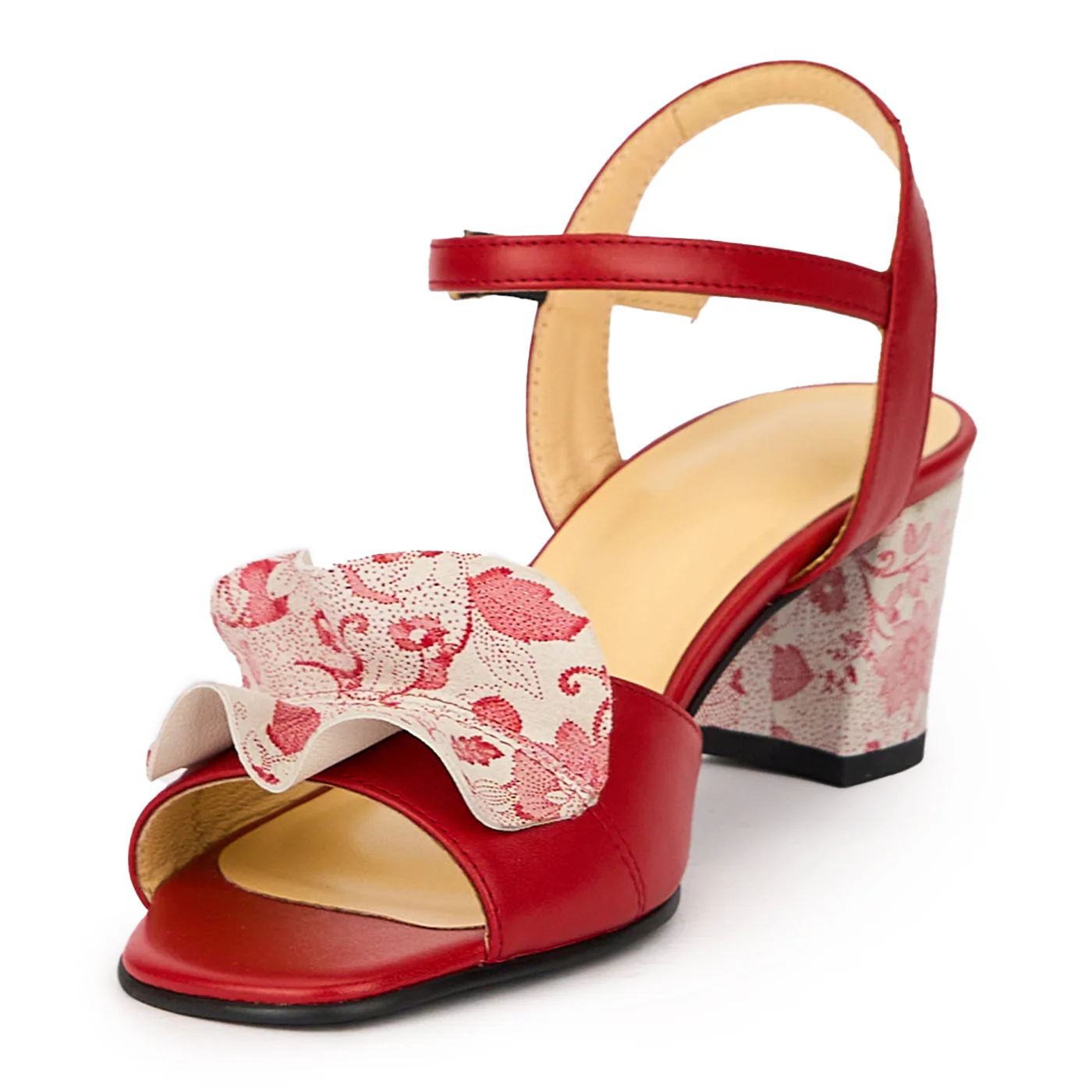 Sandale dama din piele naturala rosie cu toc gros 5.5 cm 15922 - Image 3