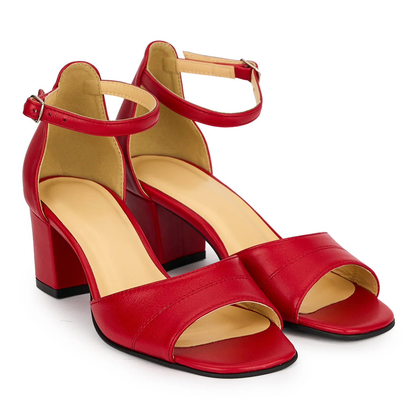 Sandale damă din piele naturală rosie cu toc gros 5.5 cm 19630 - Image 4