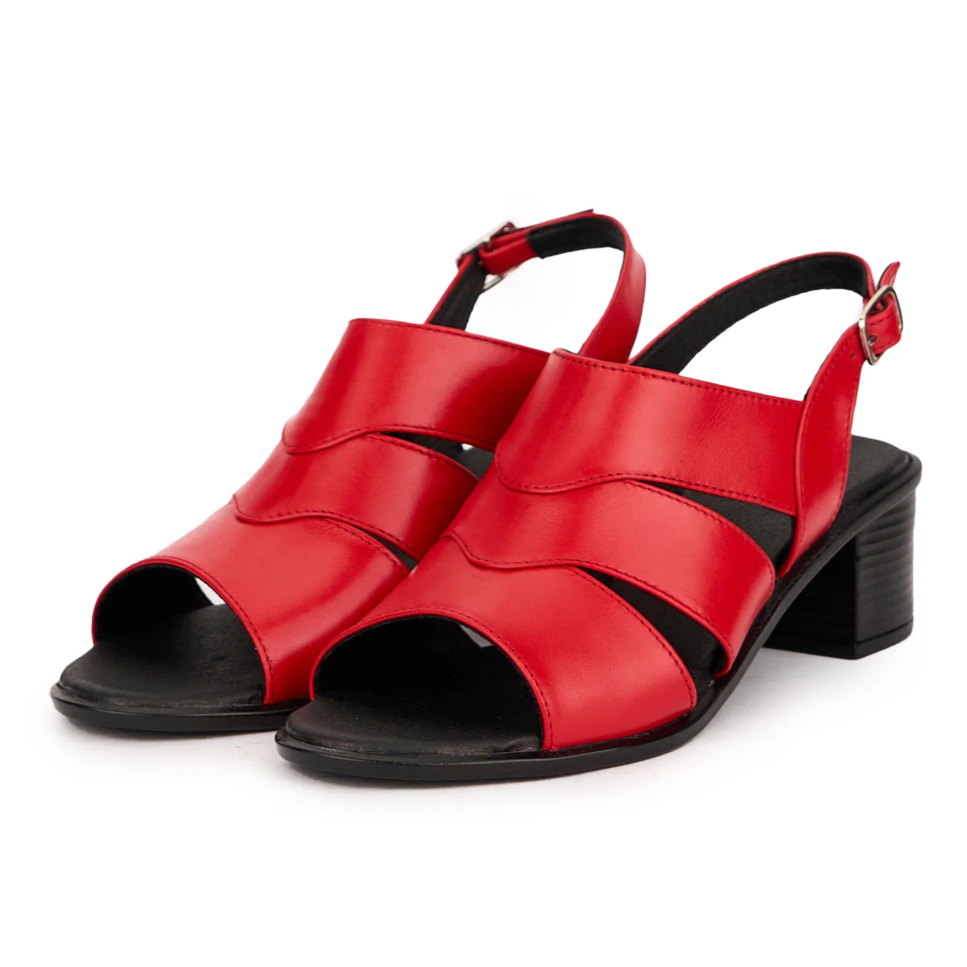 Sandale dama din piele naturala rosie cu toc gros 5 cm 16489 - Image 3
