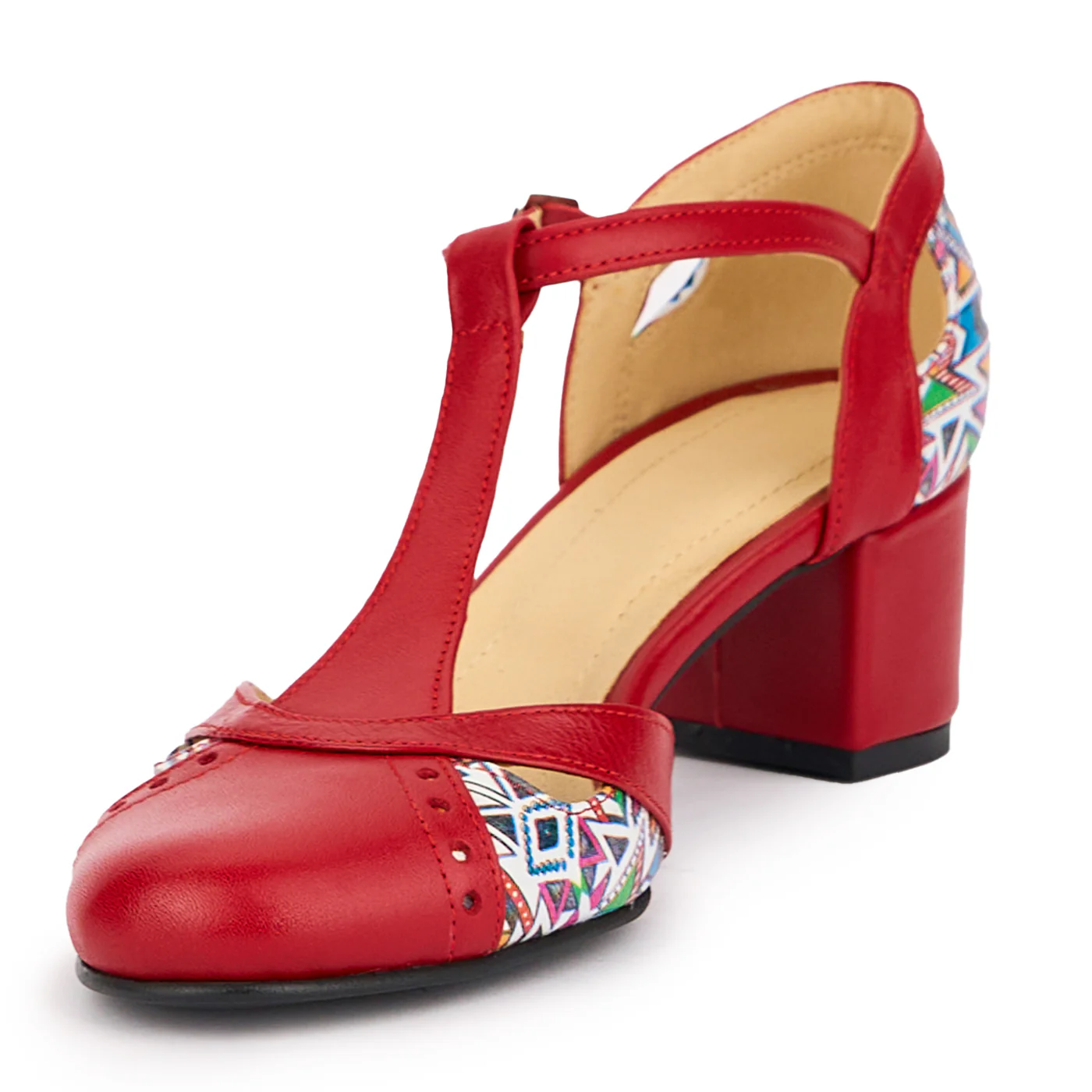 Sandale dama din piele naturala rosie cu toc gros 5 cm 16957 - Image 3