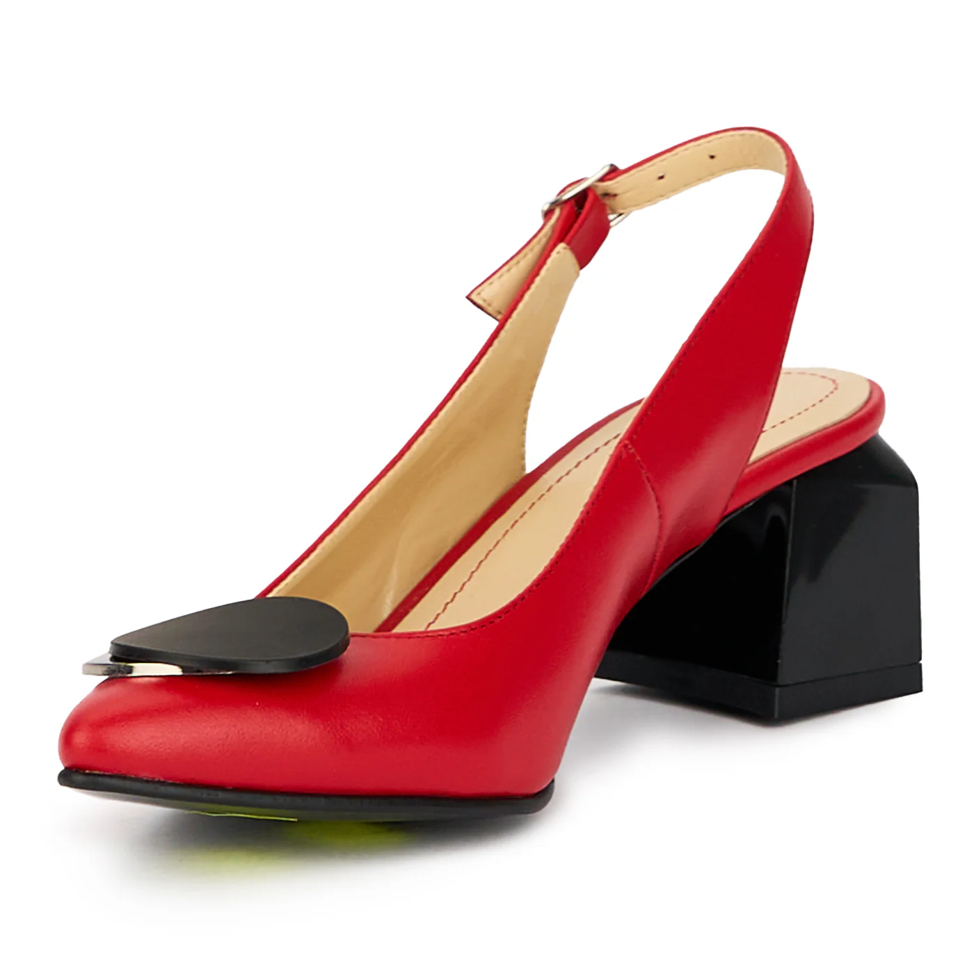 Sandale dama din piele naturala rosie cu toc gros 6 cm 15600 - Image 3