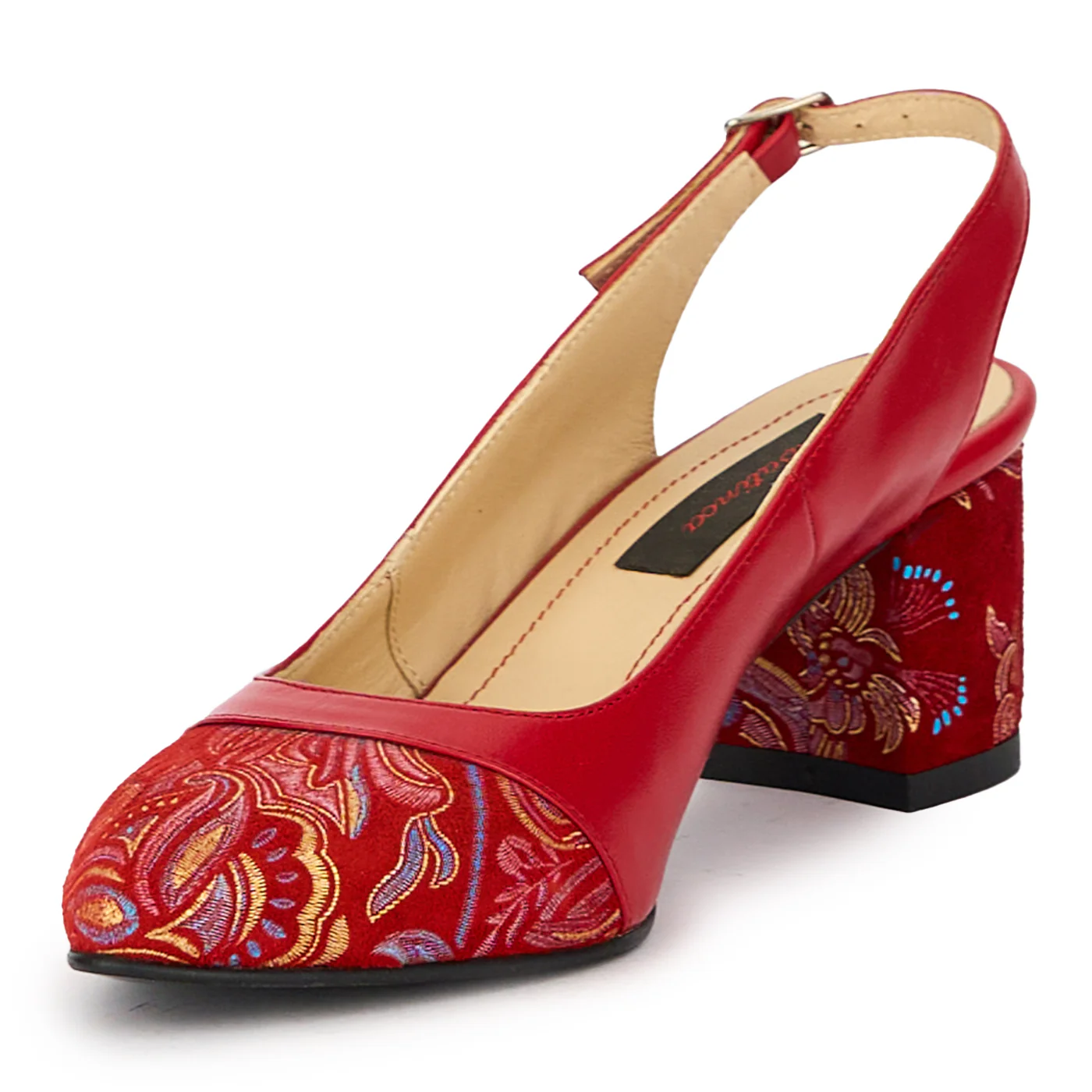 Sandale dama din piele naturala rosie cu toc gros 6 cm 15614 - Image 3